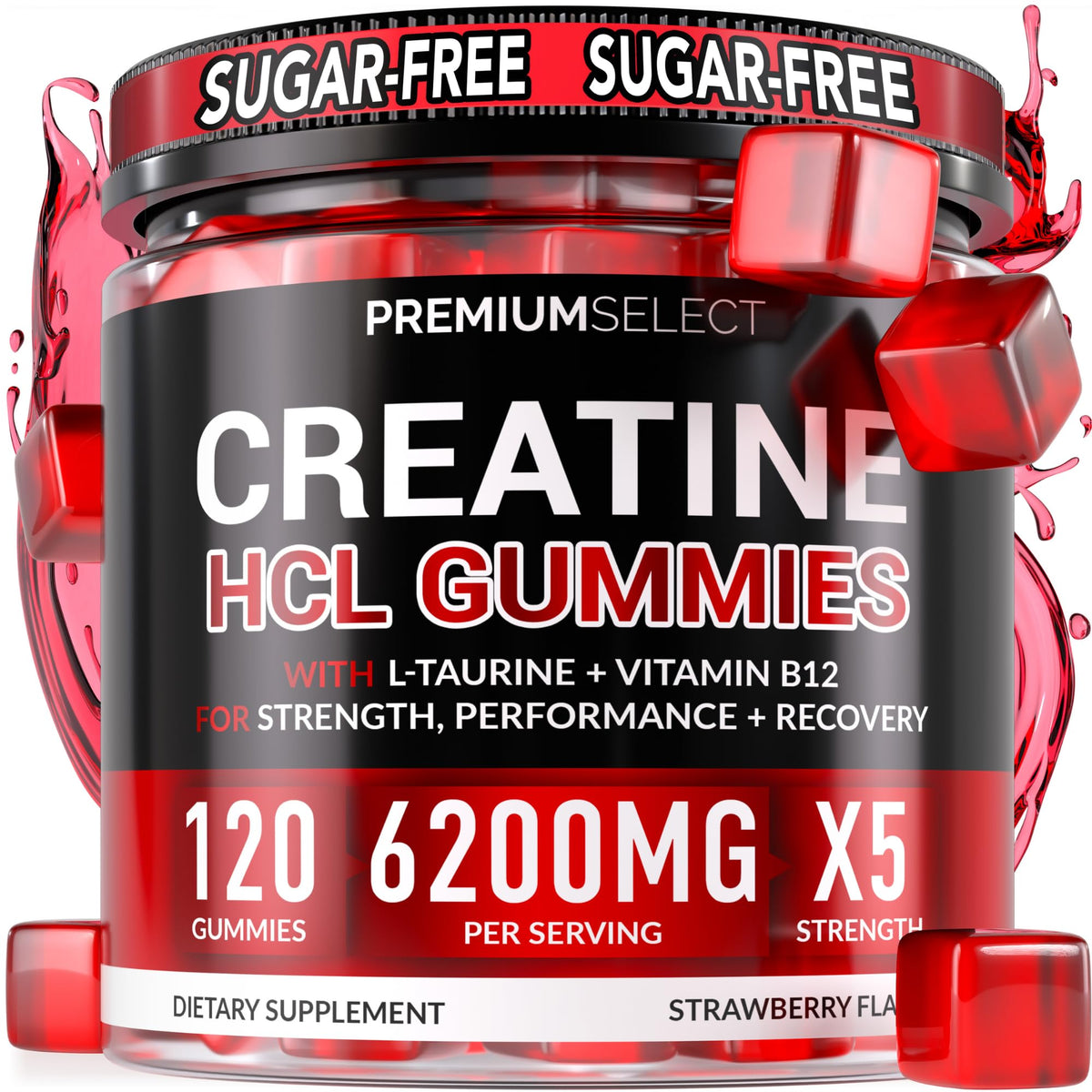 Premium Select Nutrition Creatine HCL Gummies — bouteille montrant énergie et récupération potentielles