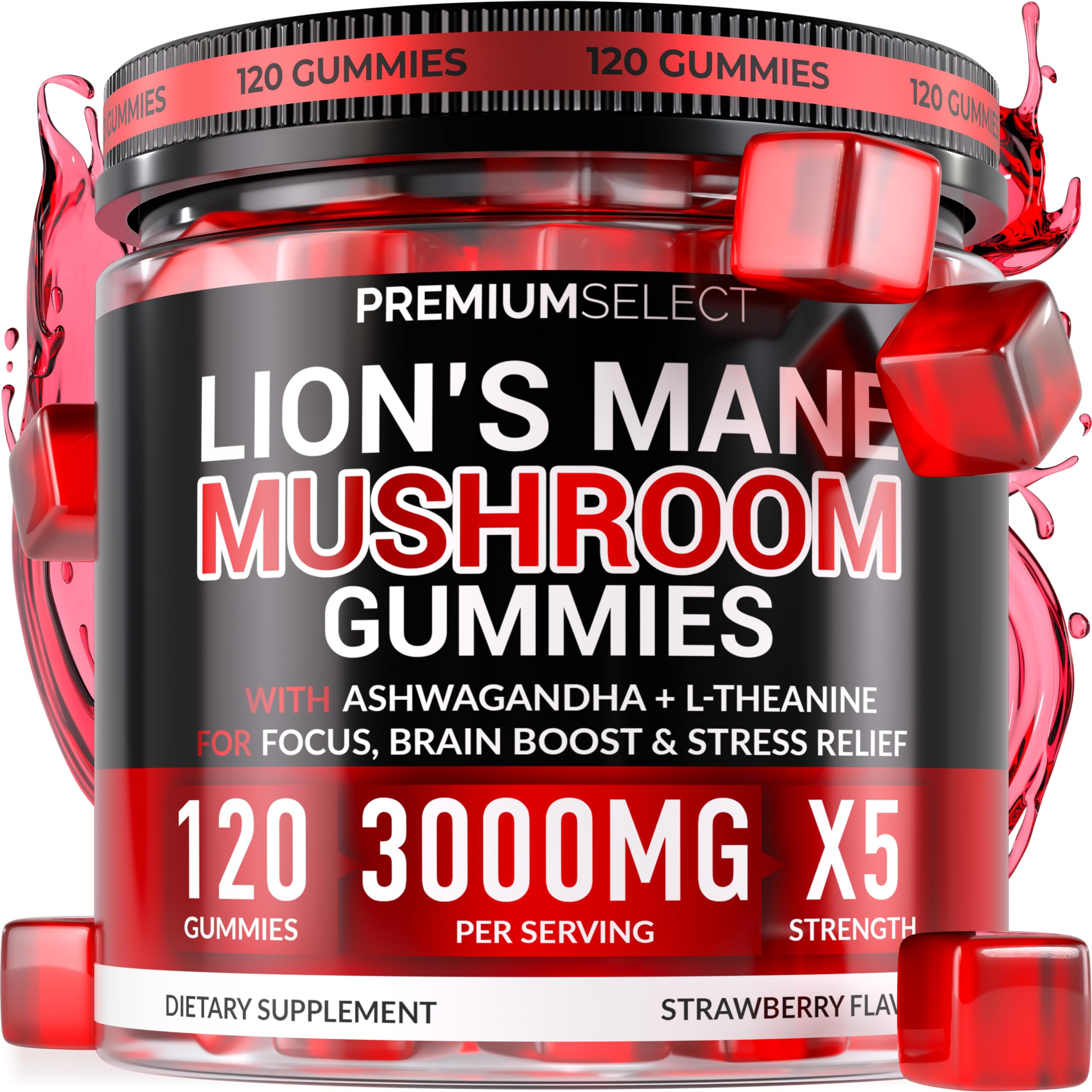 Premium Select Nutrition – bouteille de gommes Lion's Mane, soutien mental quotidien