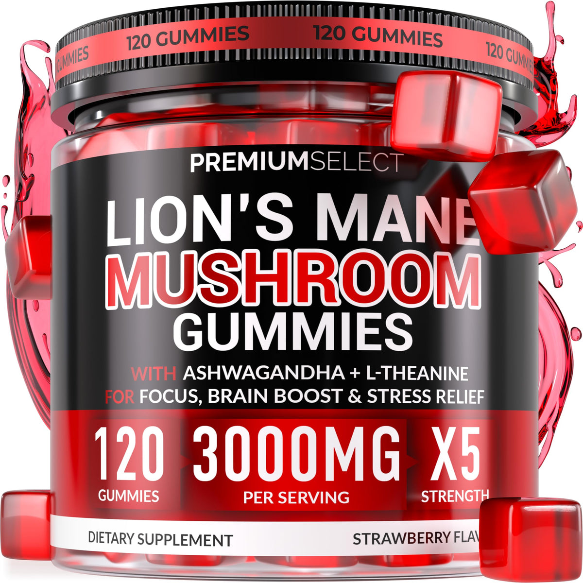 Premium Select Nutrition – bouteille de gommes Lion's Mane, soutien mental quotidien