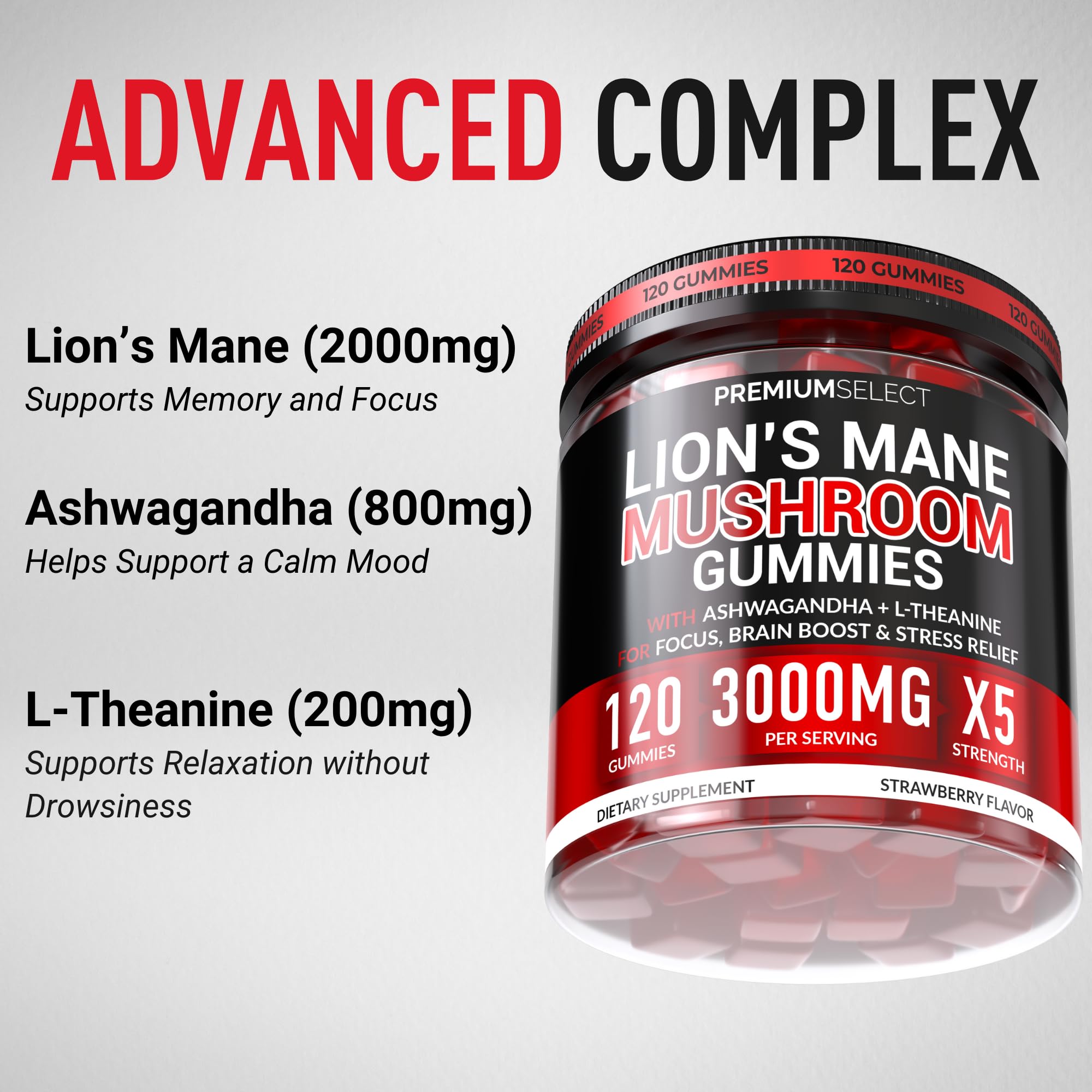 Premium Select Nutrition – ingrédients clés Lion's Mane, Ashwagandha et L-Theanine