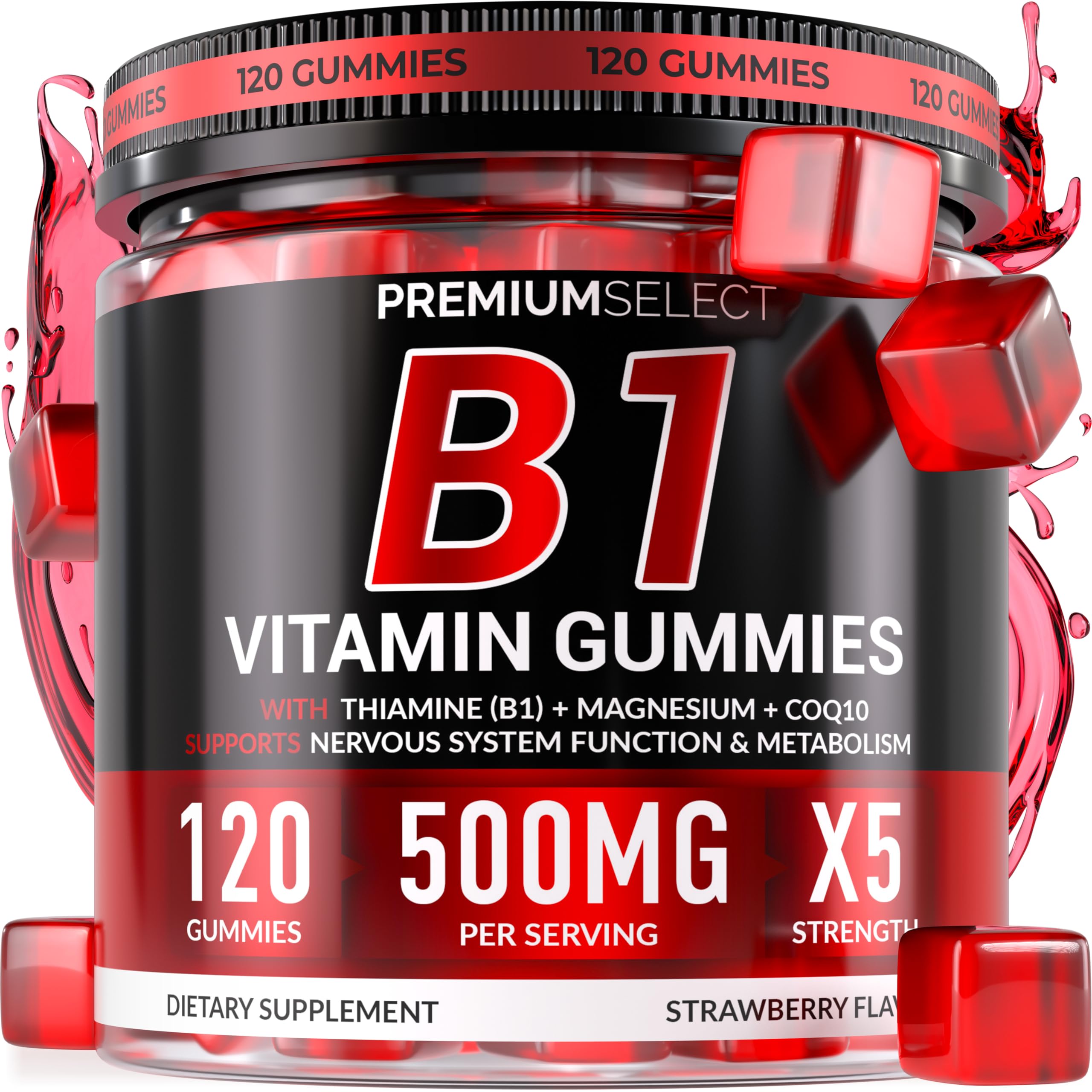 Premium Select Nutrition Vitamine B1 Gummies bouteille orange prête à consommer
