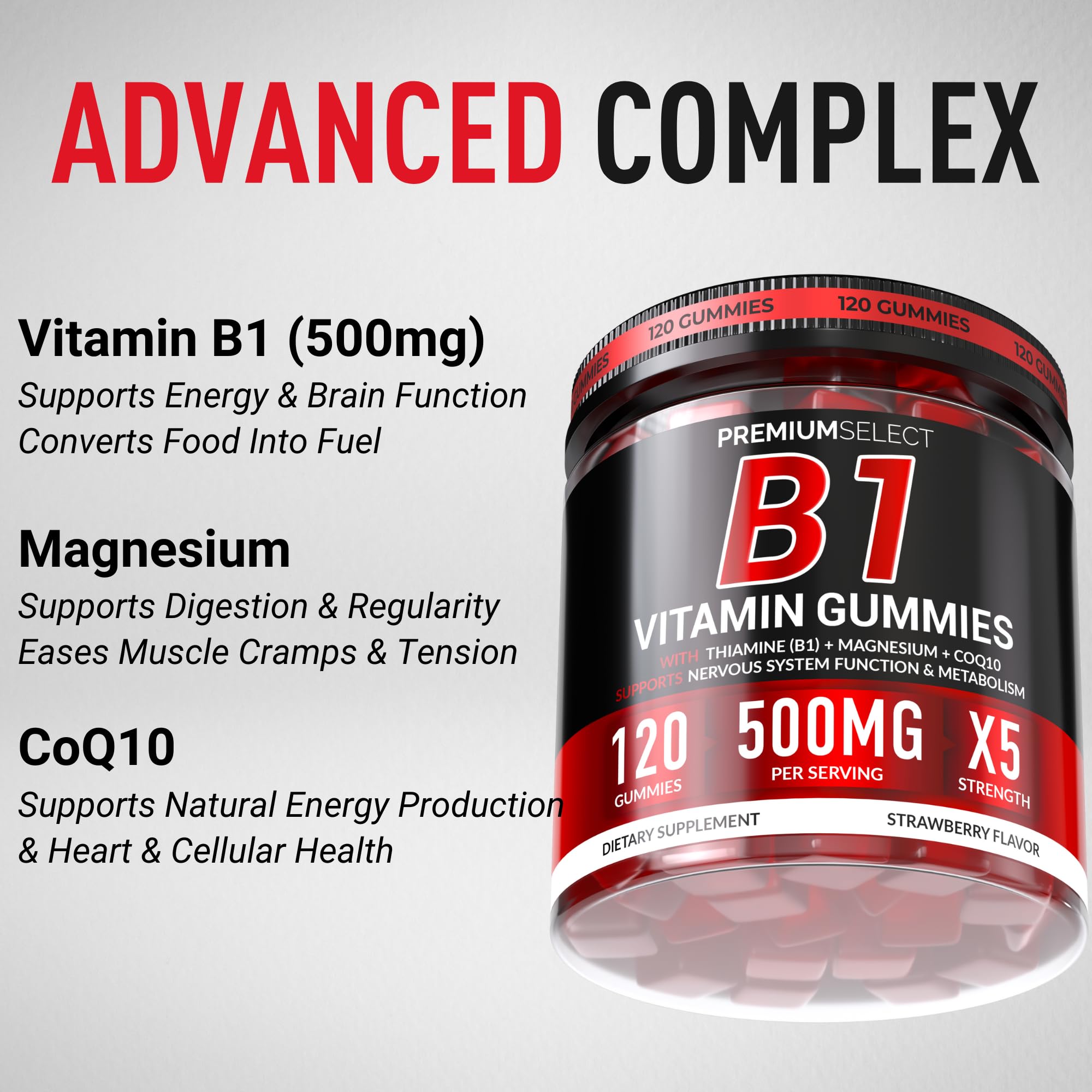 Étiquette Premium Select Nutrition B1 Gummies sans sucre ajouté et végan
