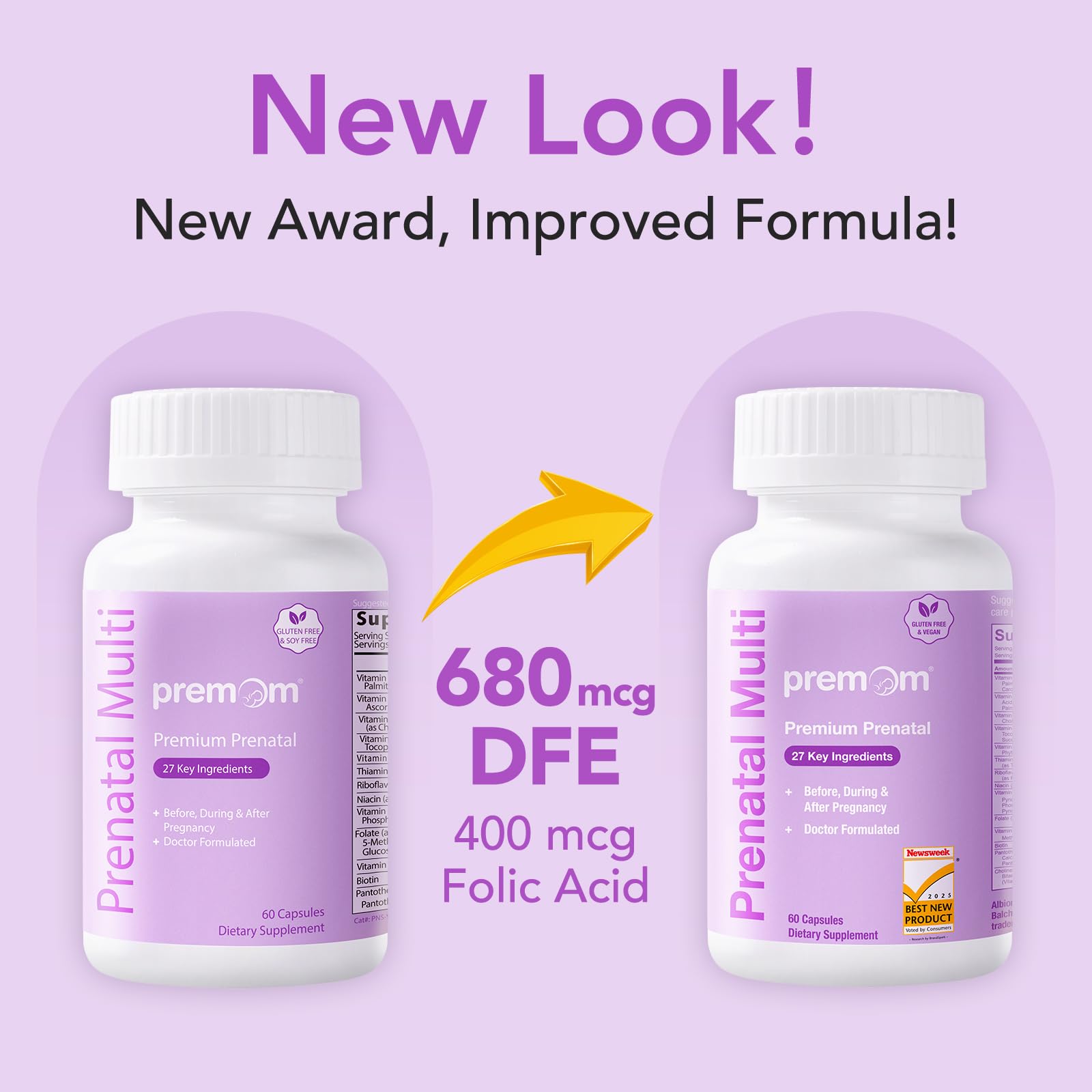 Formule Premom Prenatal sans colorants artificiels ni allergènes courants.