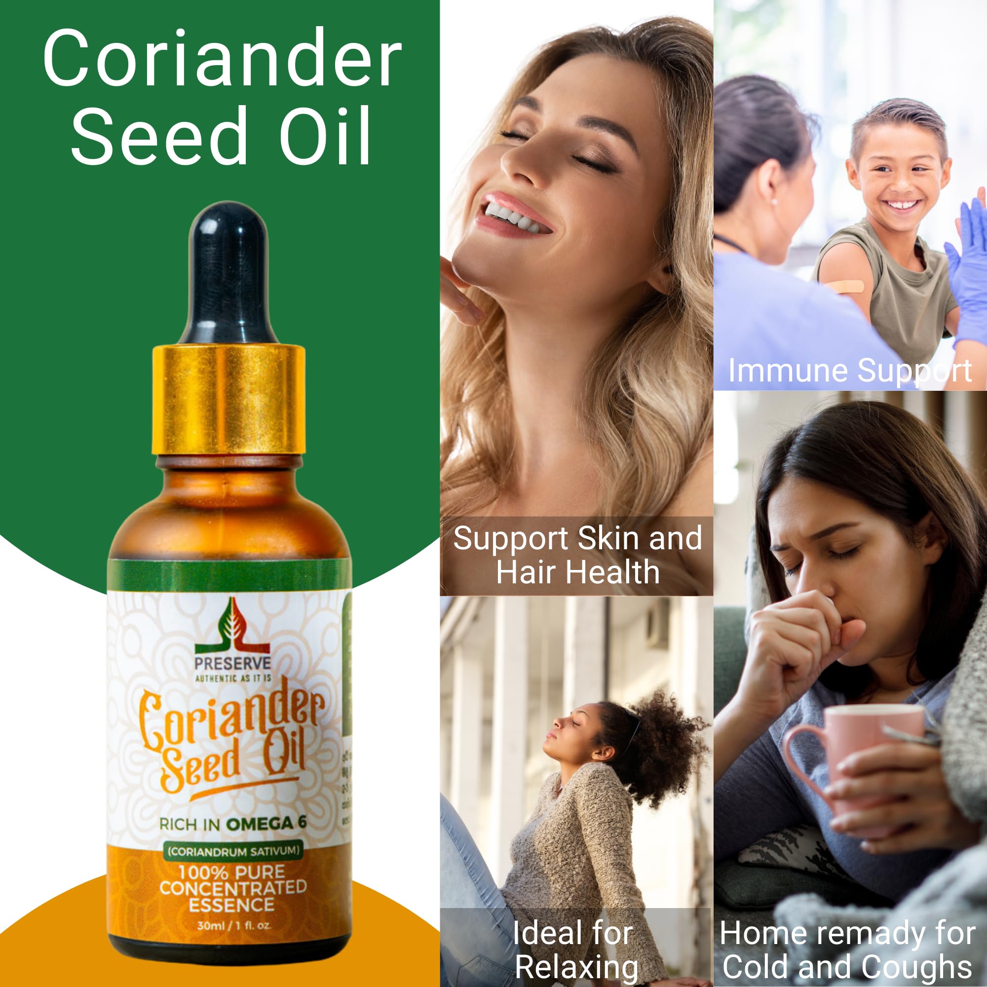 PRESERVE huile de coriandre pure, arôme herbacé idéal pour aromathérapie maison.