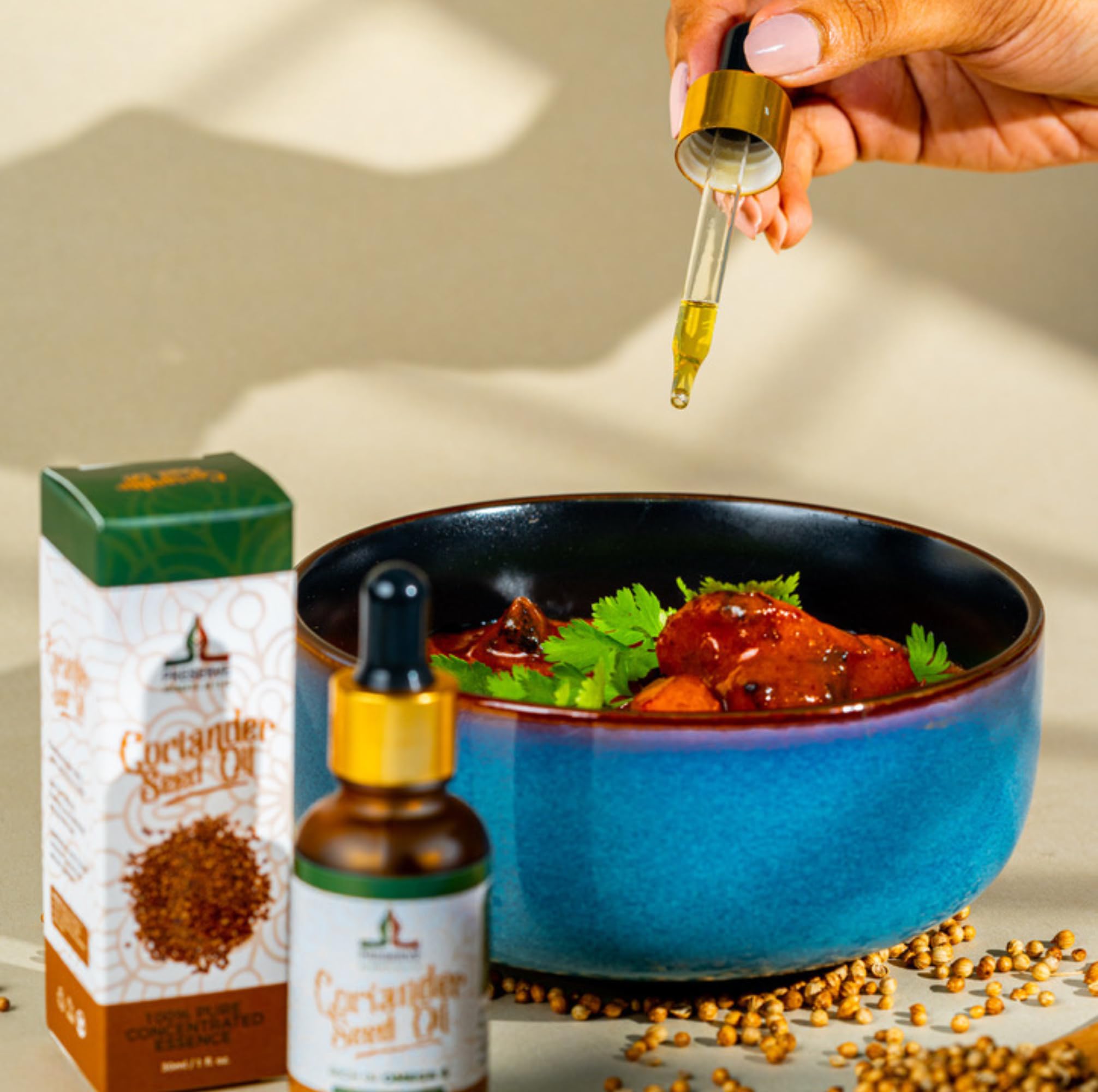 PRESERVE huile de coriandre pure, routine bien-être et massage doux.