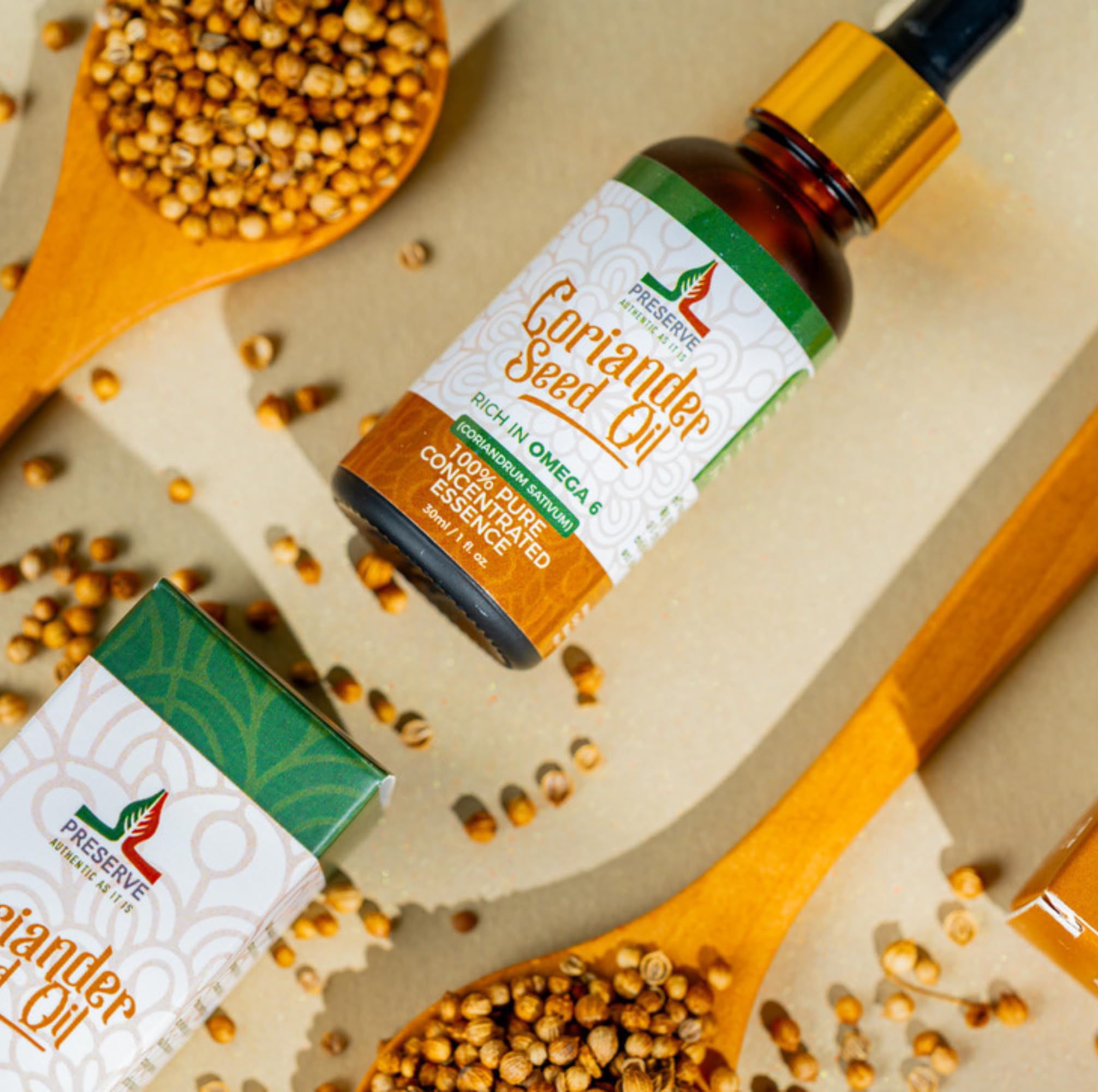 PRESERVE huile de coriandre pure, tisane réconfortante pour un moment maison.