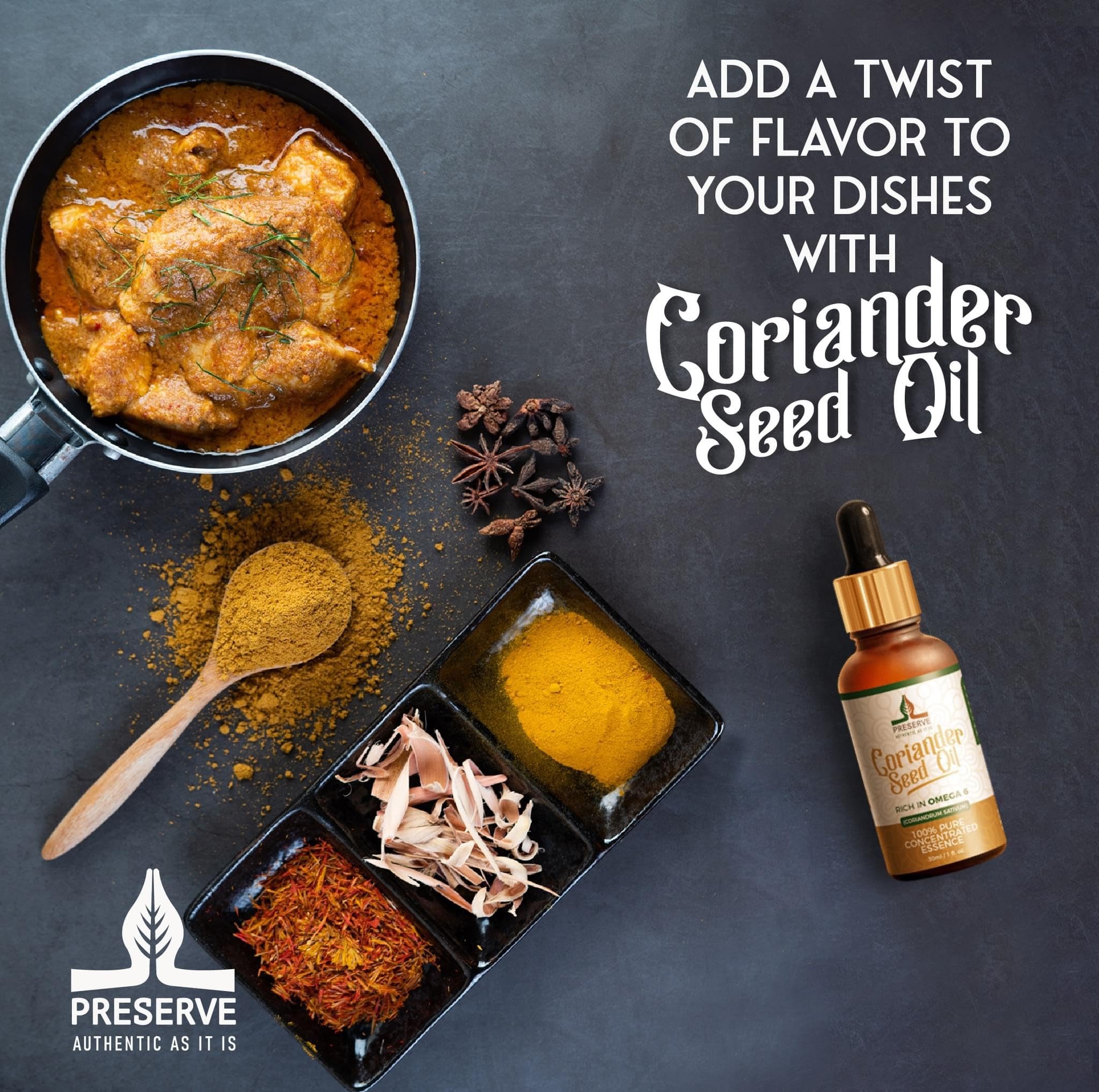 PRESERVE huile de coriandre pure, parfum délicat à ajouter en fin de cuisson.