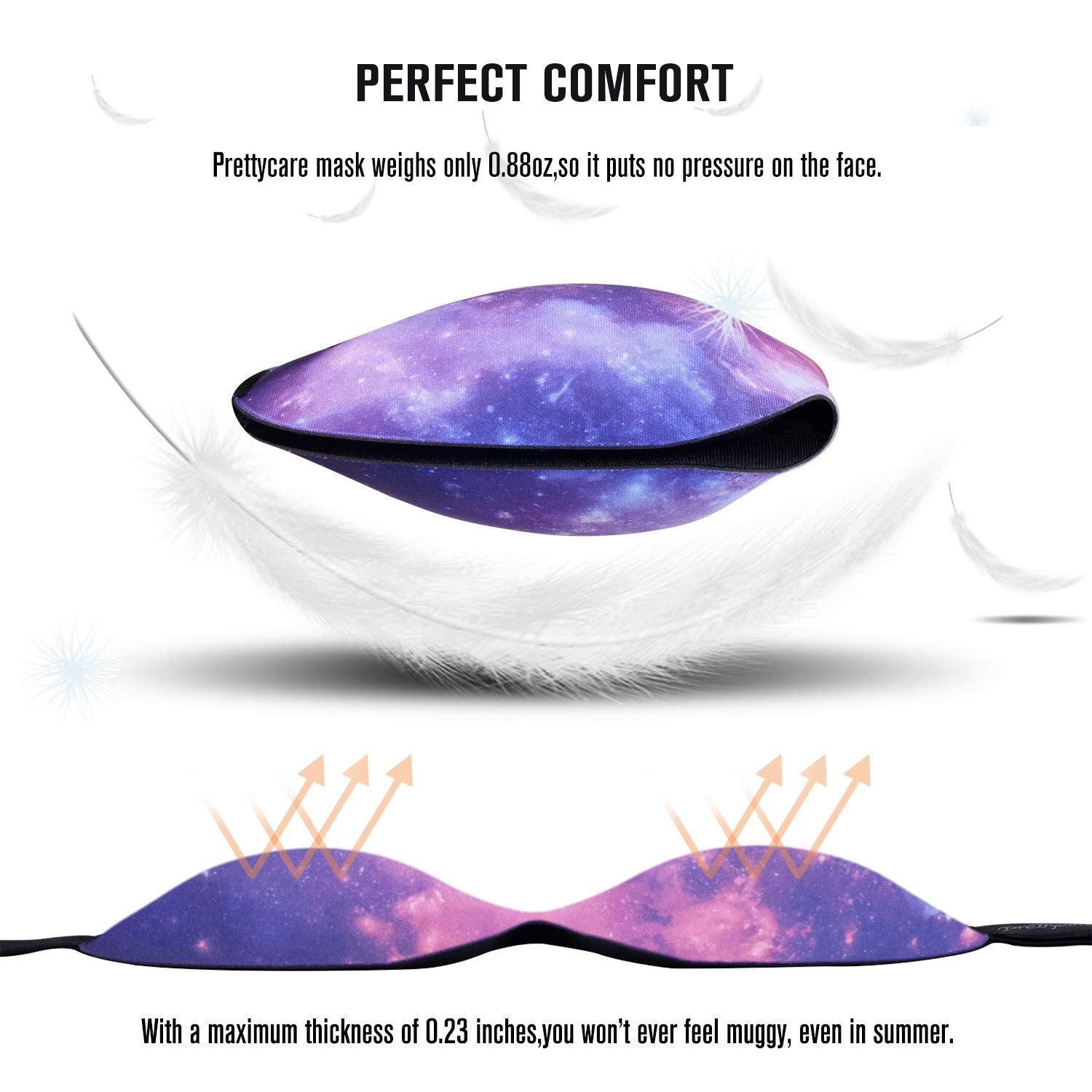 PrettyCare masque-sommeil 3D confort ergonomique pour un port agréable.