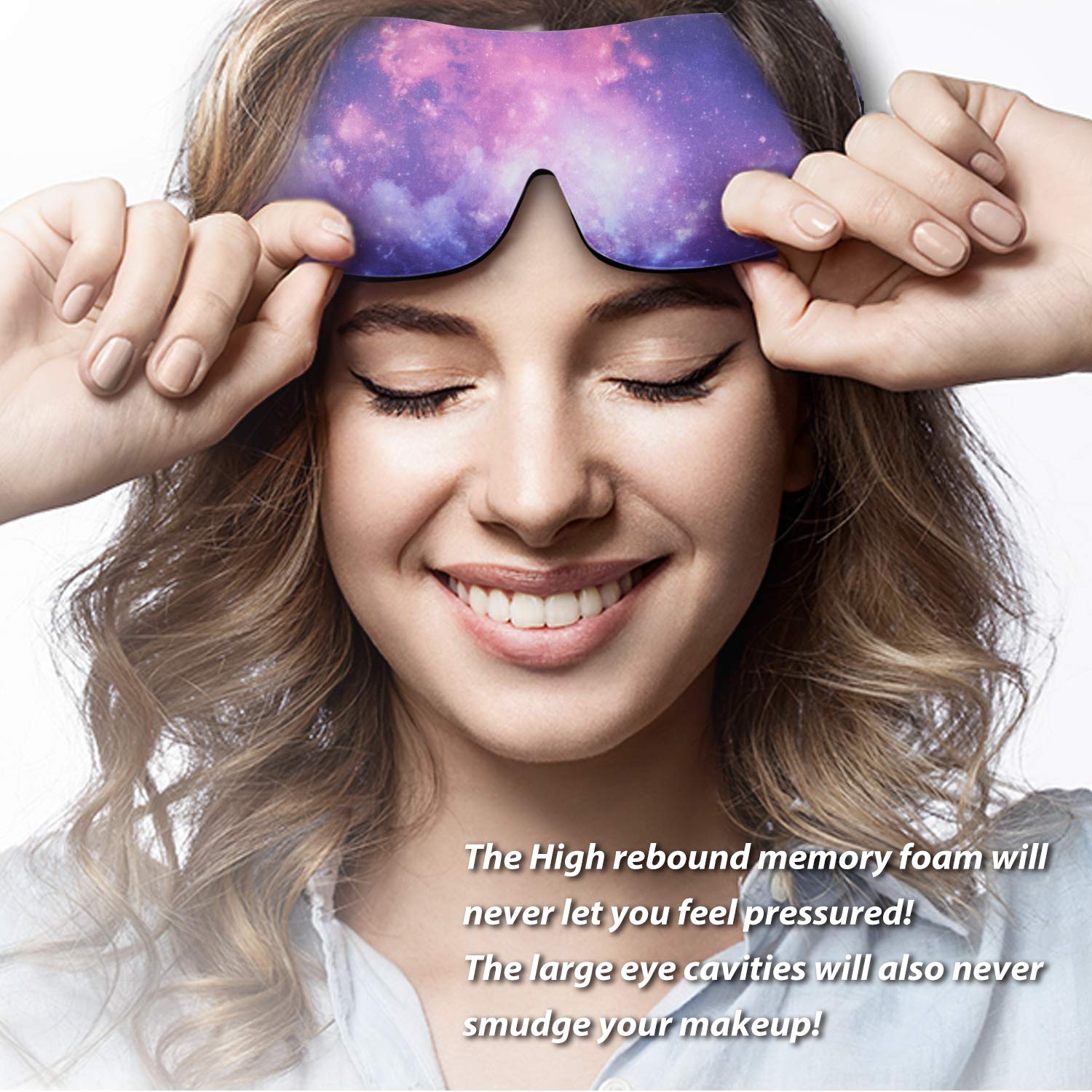 PrettyCare masque-sommeil 3D en deux coloris violet et noir.