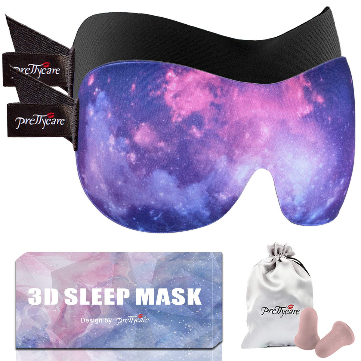 PrettyCare masque-sommeil 3D duo violet et noir: confort et obscurité propice au repos.