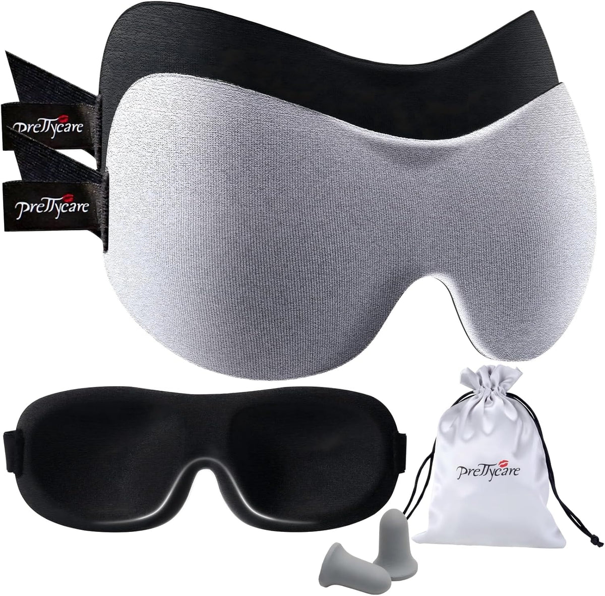 PrettyCare Masque Yeux 3D 2 Pack bloque la lumière pour un sommeil profond.