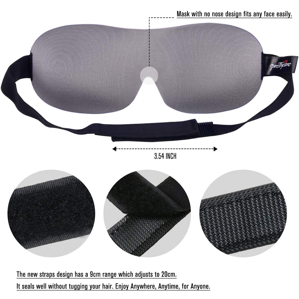 PrettyCare Masque Yeux 3D bords profilés pour un confort sans pression.