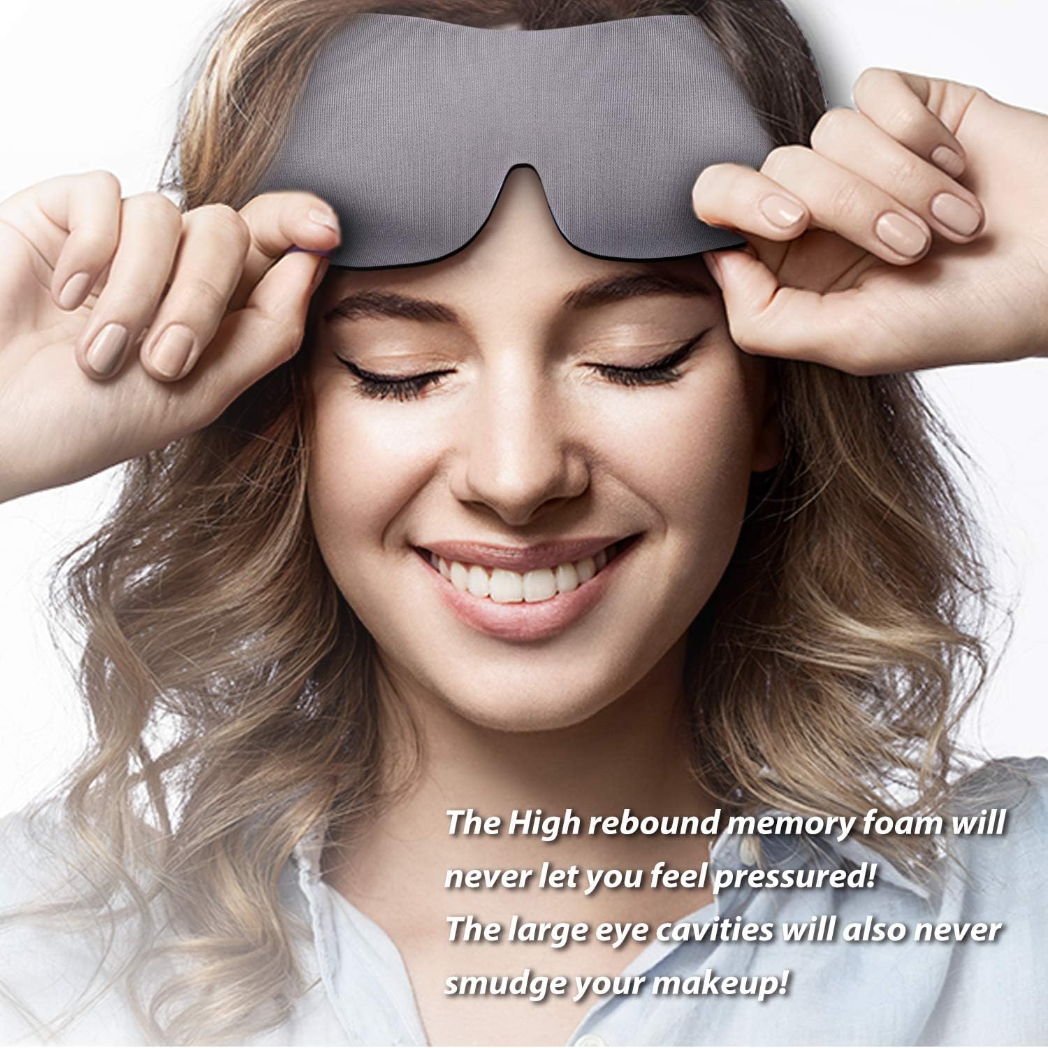PrettyCare Masque Yeux 3D livré avec bouchons d'oreilles hypoallergéniques.