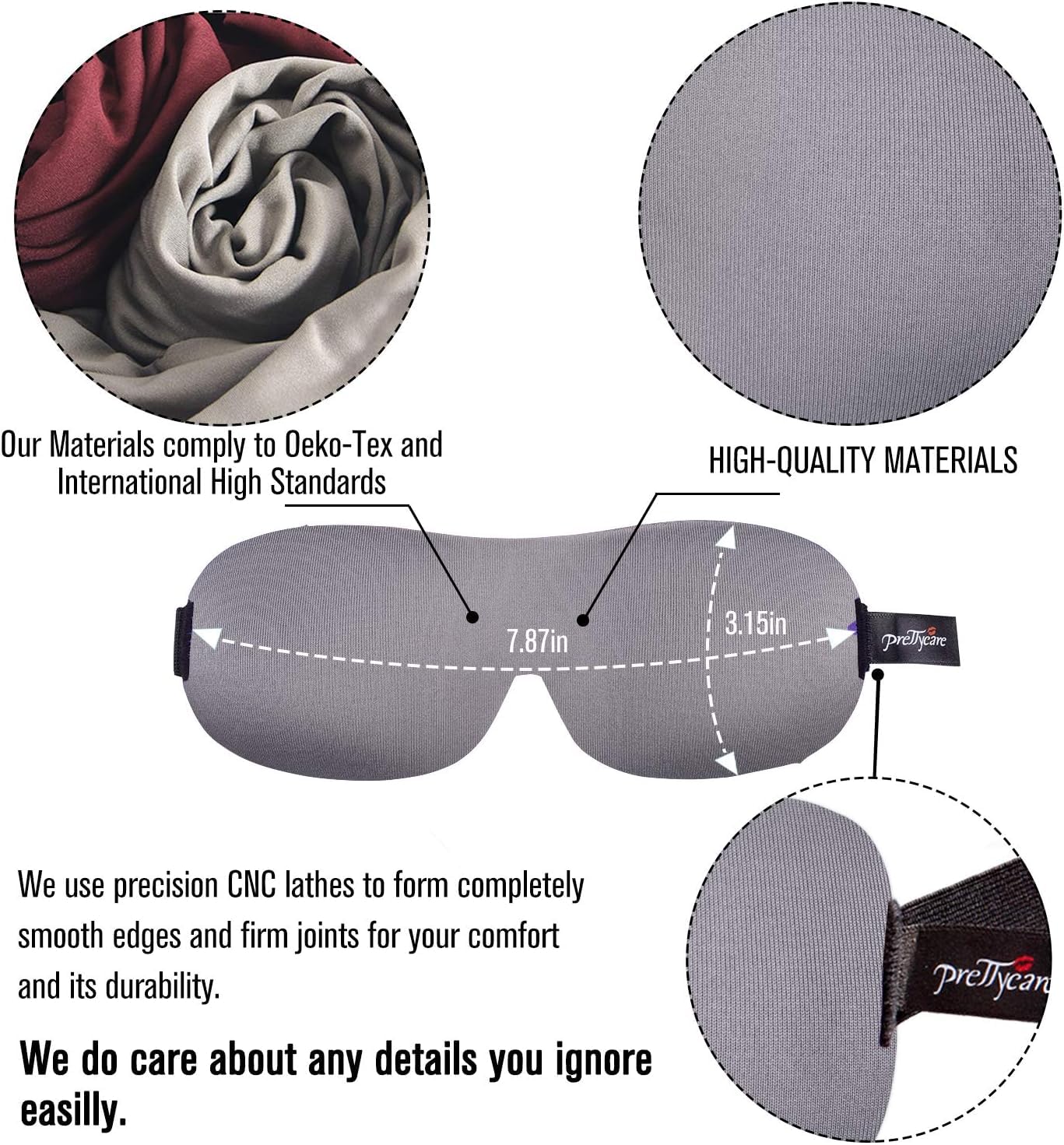PrettyCare Masque Yeux 3D avec étui de voyage en soie.