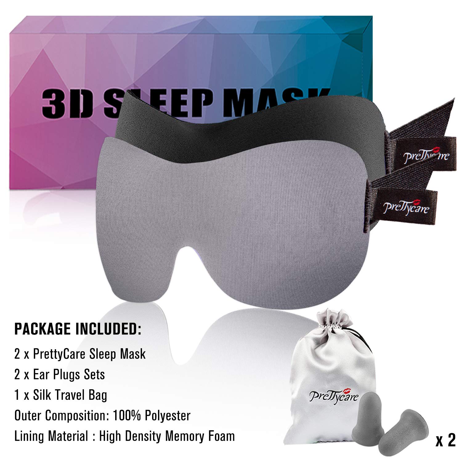 PrettyCare Masque Yeux 3D conforme aux normes Oeko-Tex et standards internationaux.