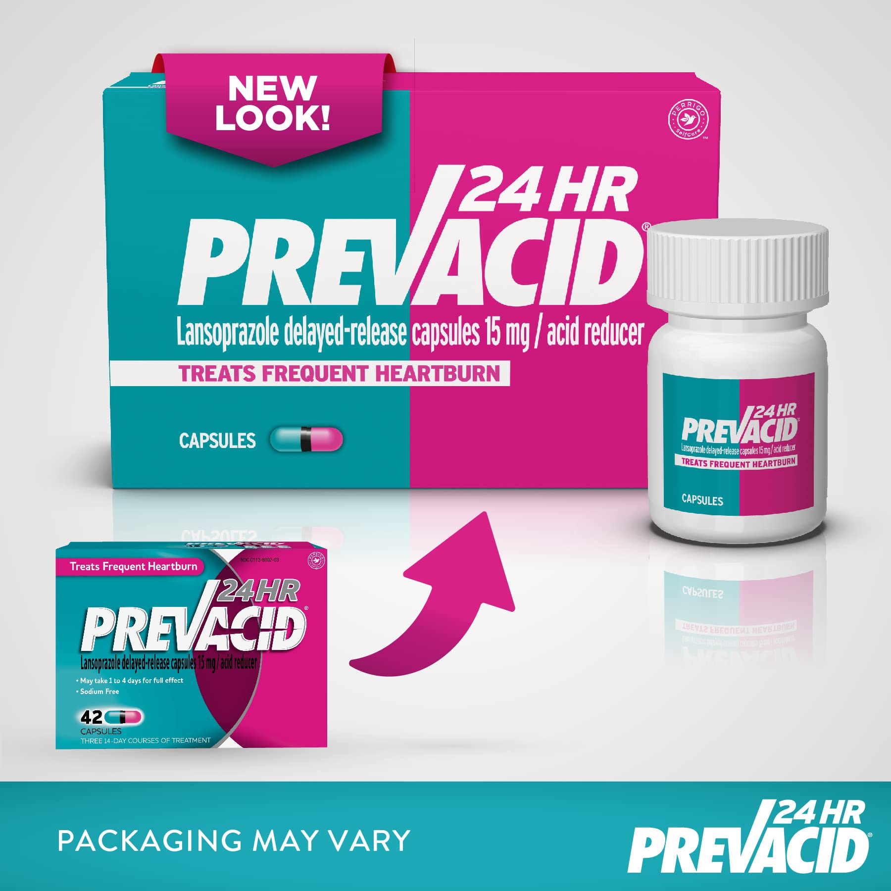Prevacid 24HR boîte, notice et usage clair.