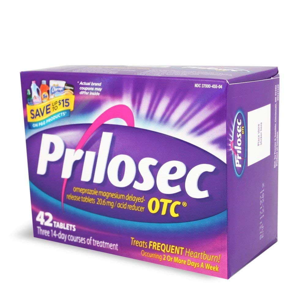 Prilosec: boîte de 42 comprimés, protection possible contre les brûlures d'estomac pendant 24 heures.