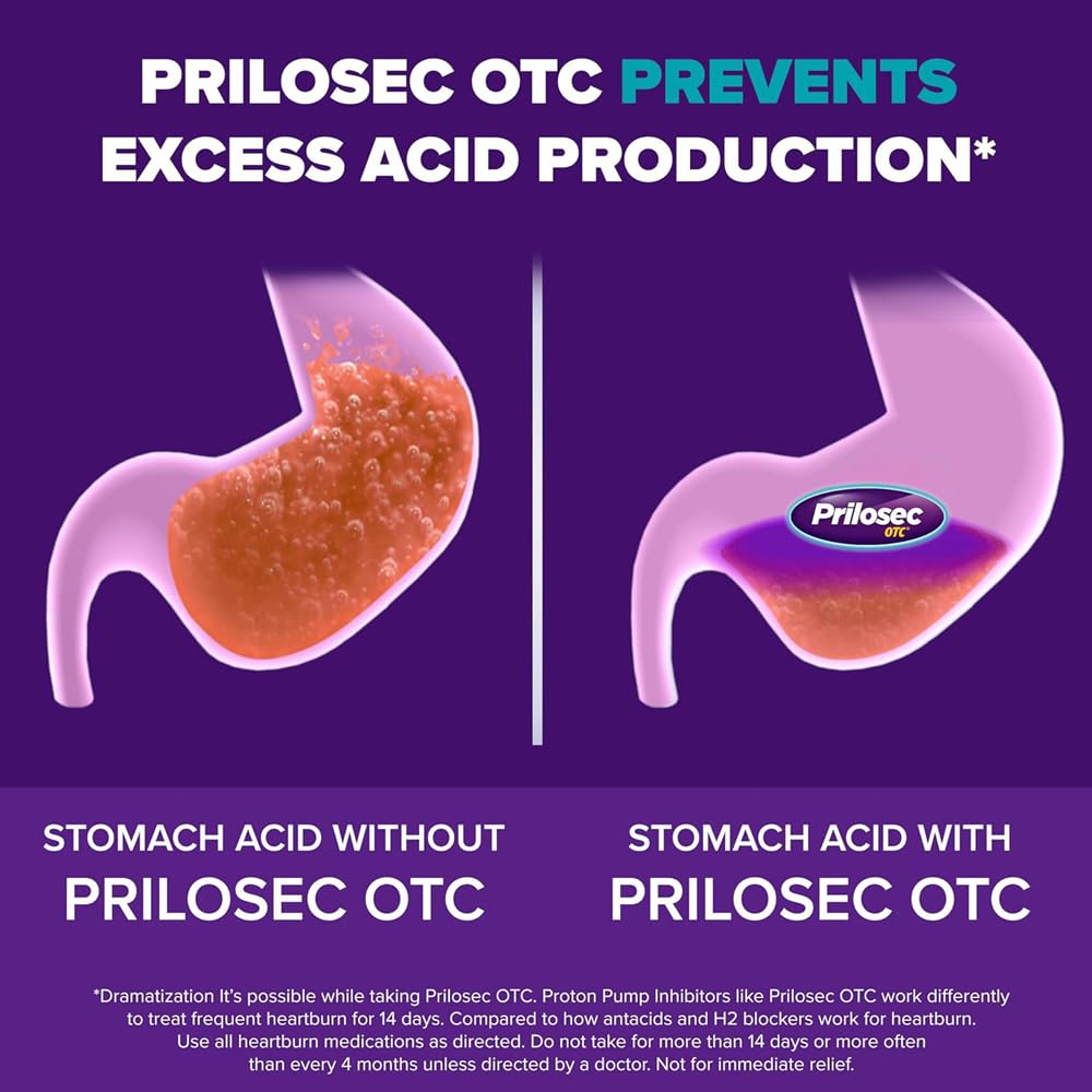 Prilosec OTC étiquette et emballage Wildberry, informations claires pour une utilisation sûre