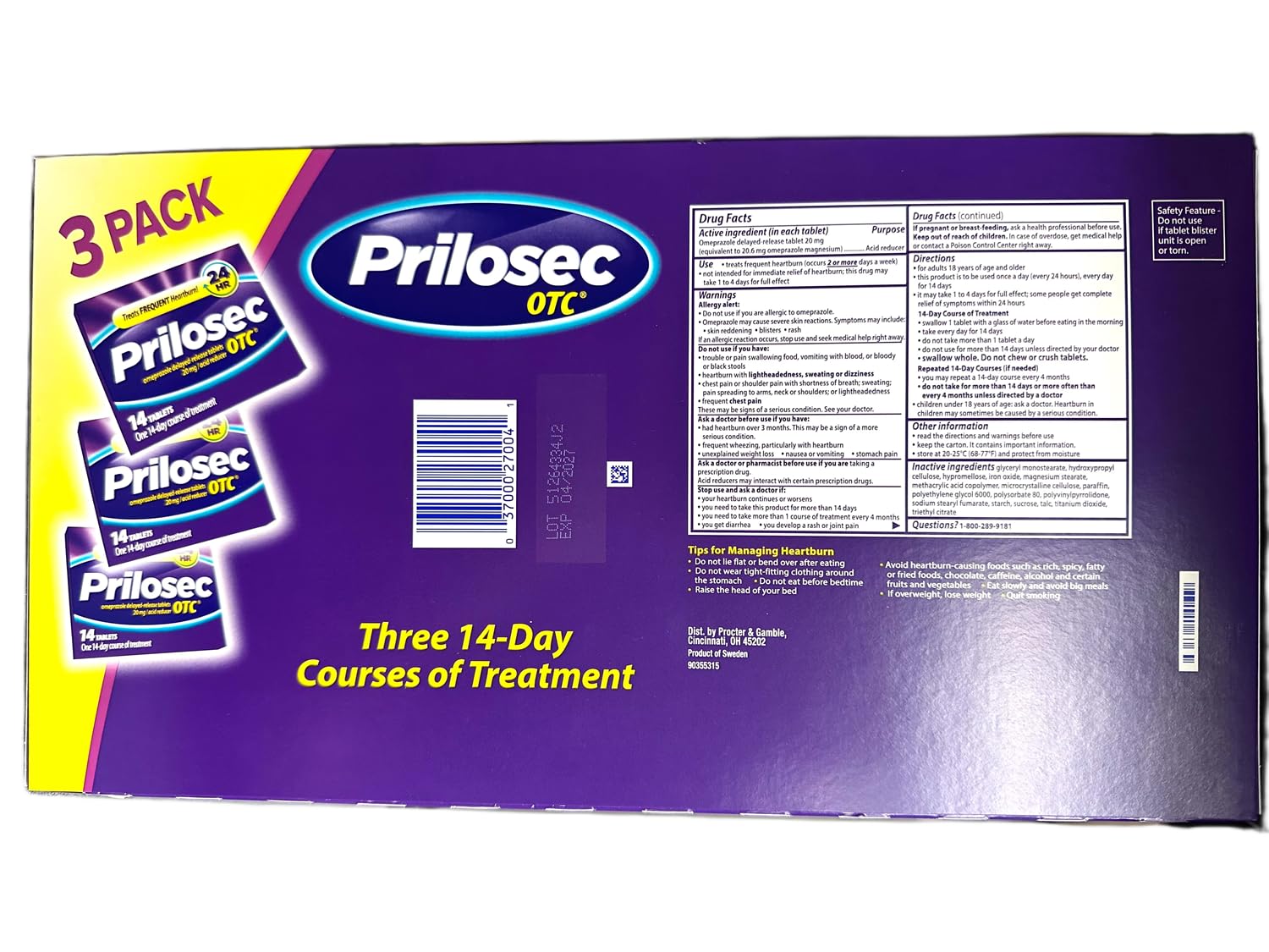 Tablettes Prilosec OTC en gros plan, utilisation quotidienne possible pour l'inconfort gastrique.