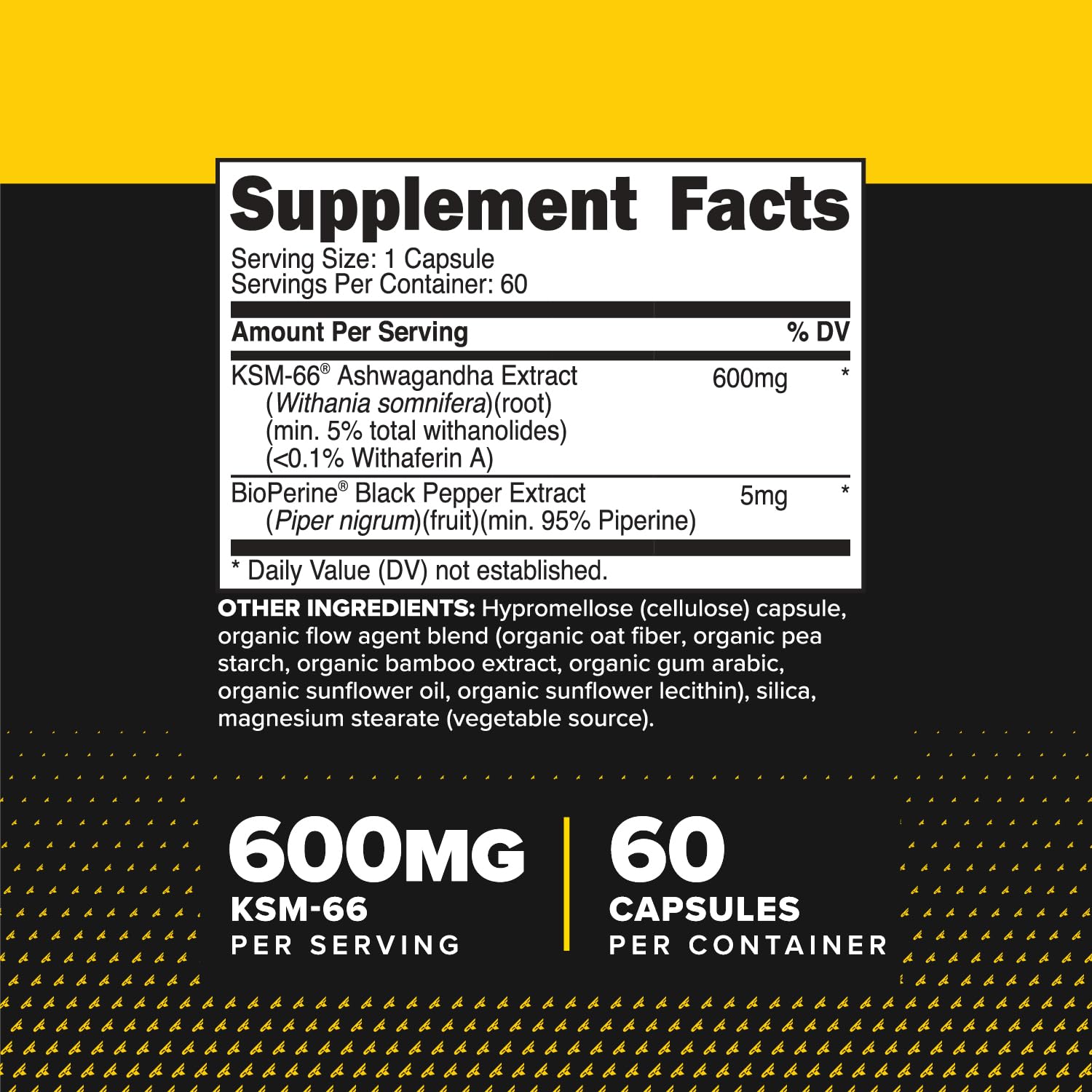 Étiquette claire Primaforce KSM-66 Ashwagandha, dosage simple et fiable.