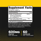 Étiquette claire Primaforce KSM-66 Ashwagandha, dosage simple et fiable.