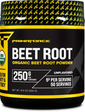 Poudre de betterave Primaforce dans son emballage 250 g, pratique pour l’apport nutritionnel quotidien.