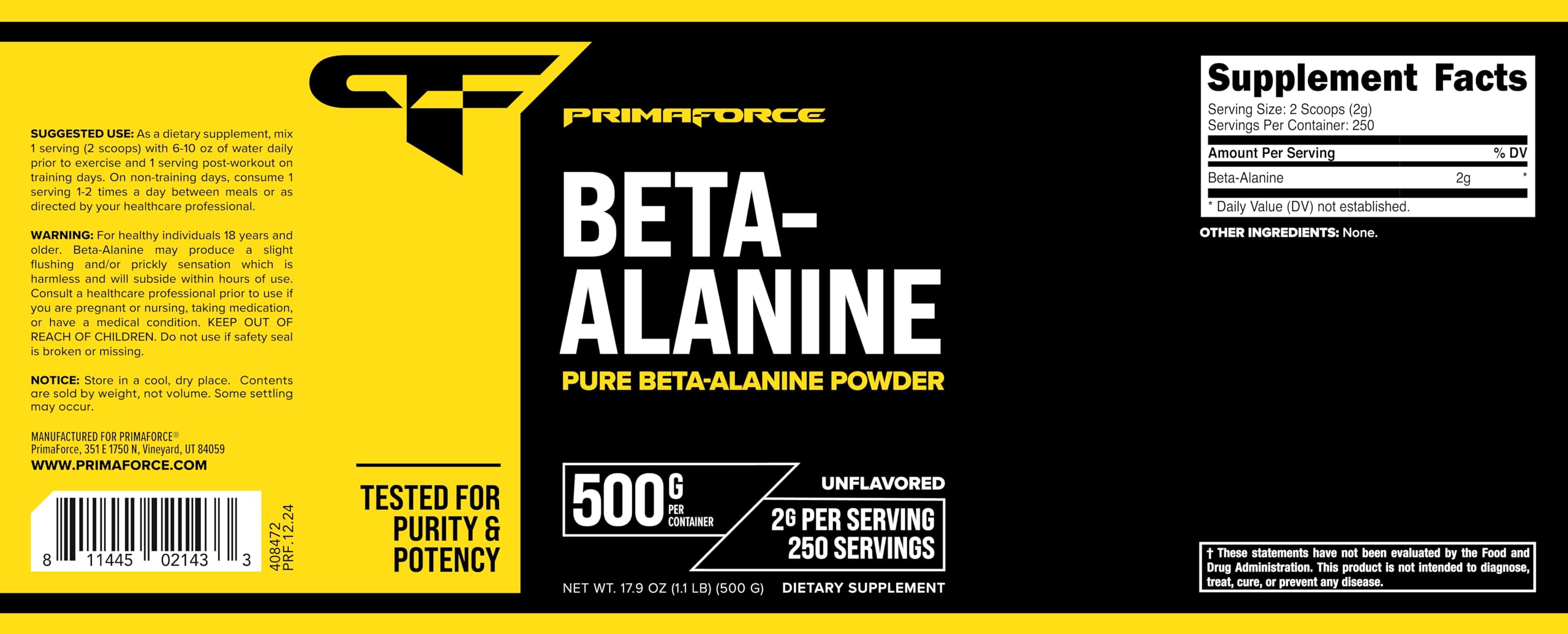 Qualité et pureté garanties par Primaforce pour votre routine sportive.