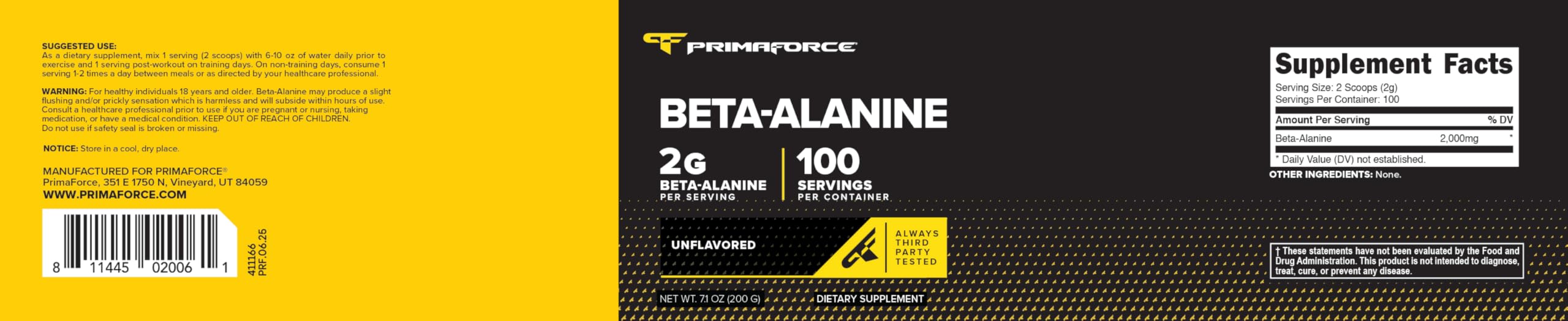 Primaforce Bêta-Alanine Poudre Sans Saveur, parfaite après l'entraînement.