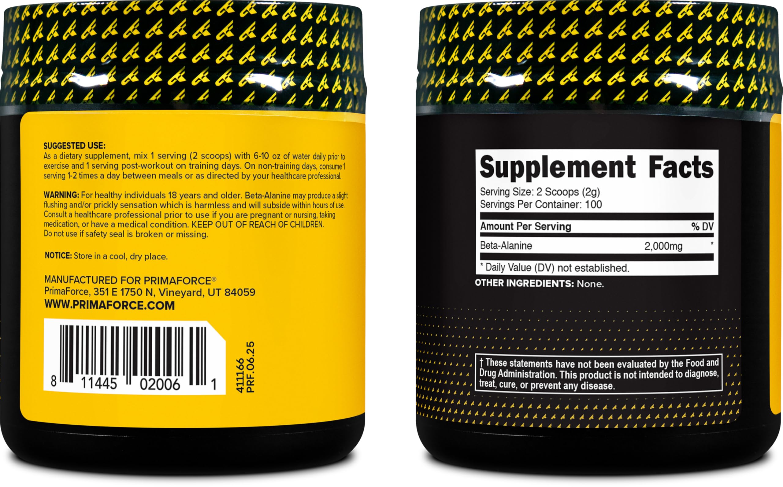 Primaforce Bêta-Alanine Poudre Sans Saveur, testée en laboratoire pour qualité.