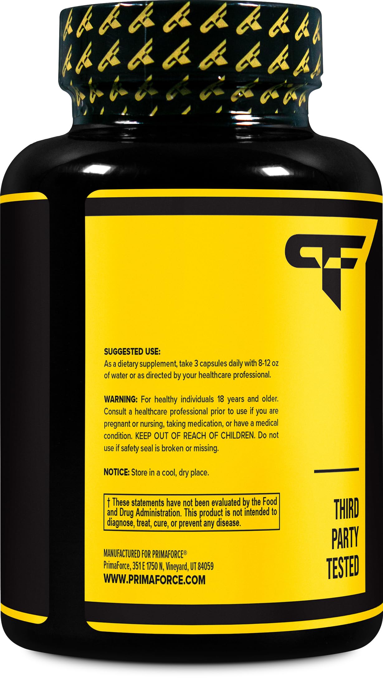 Primaforce booster oxyde nitrique – étiquette claire avec informations utiles sur le flacon