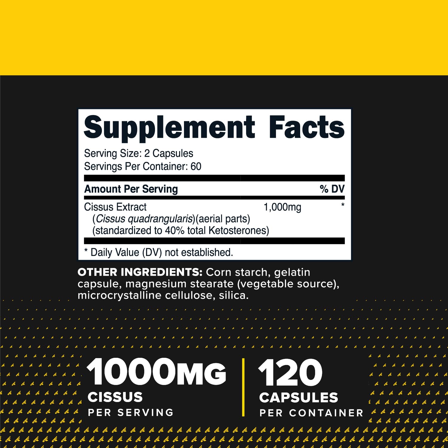 Primaforce Cissus Quadrangularis, bouteille de 120 capsules, format pratique pour l'entraînement quotidien.