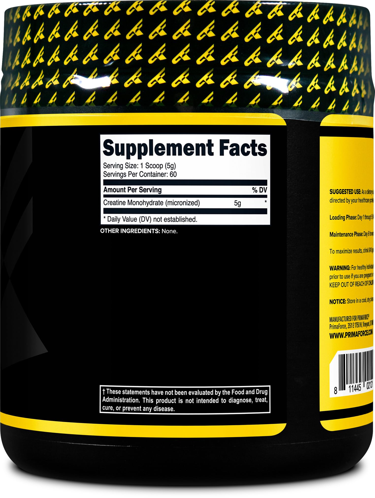 Primaforce Creatine Monohydrate – sans gluten et sans soja, adapté à divers régimes.