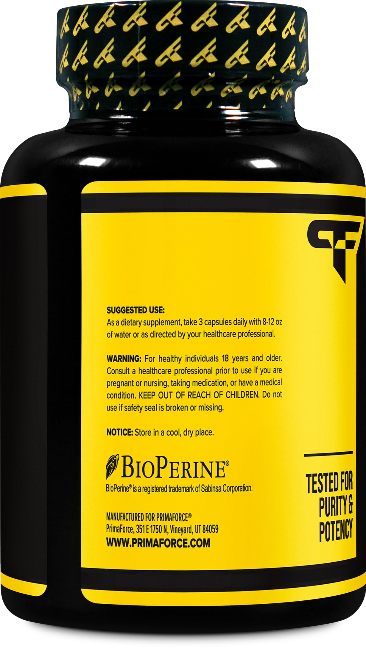 Primaforce Curcuma Bioperine – emballage soigné attestant d’un contrôle qualité rigoureux.