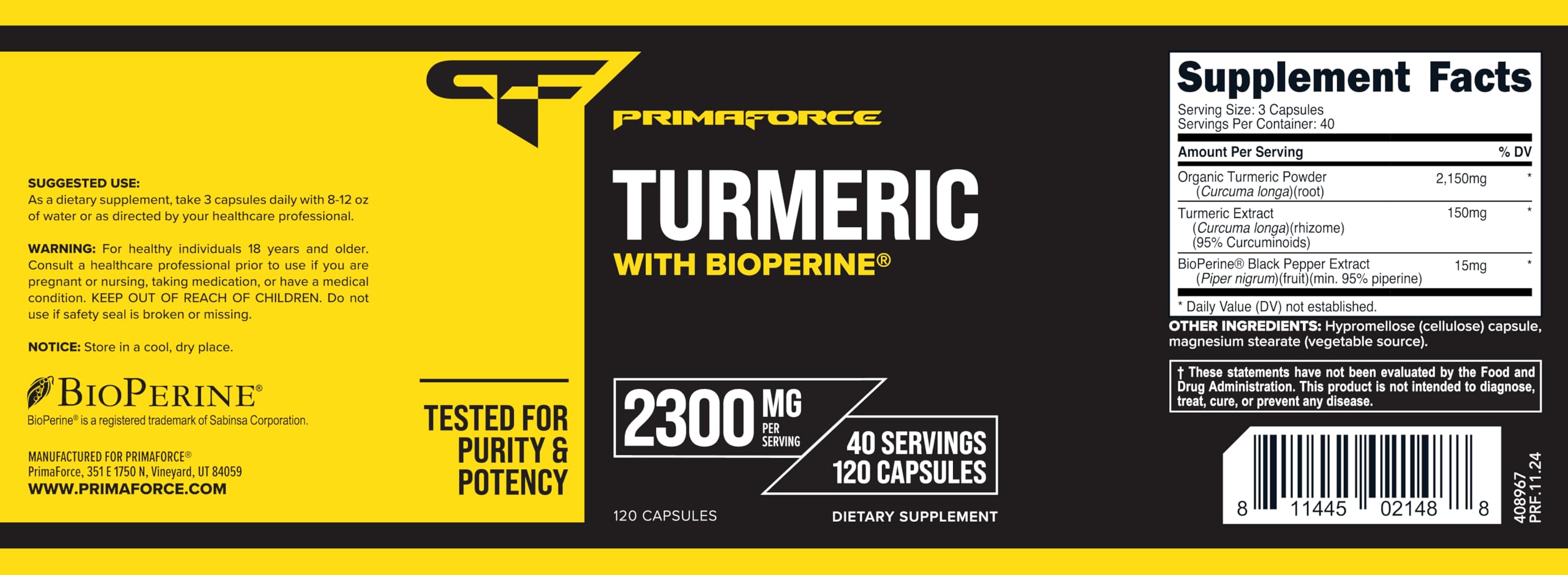 Primaforce Curcuma Bioperine – prise avec de l’eau, pratique pour le quotidien.