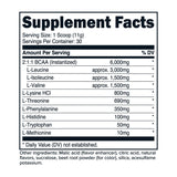 Primaforce EAA Powder : doseur et étiquette montrant les acides aminés essentiels