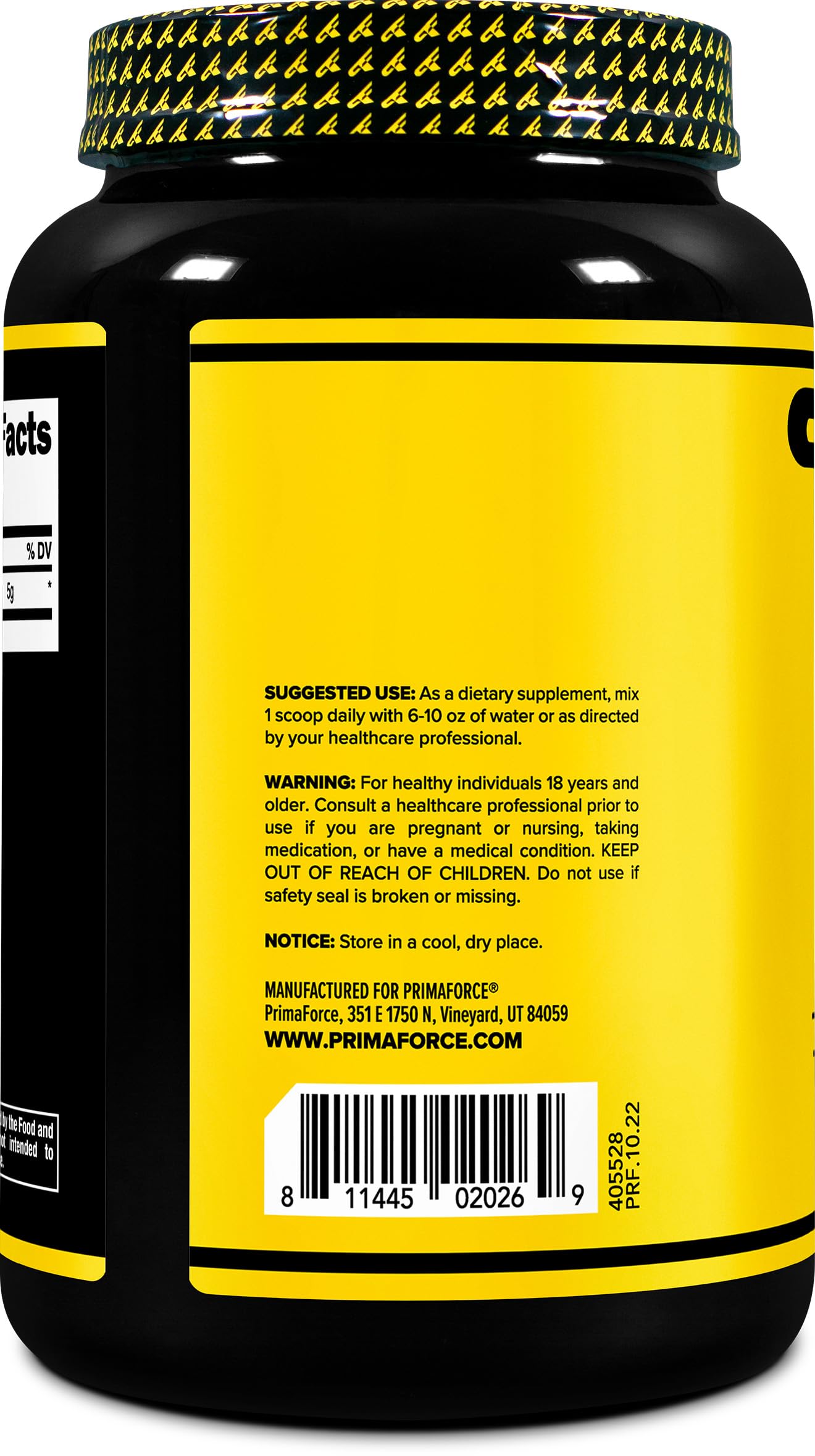 Primaforce L-Glutamine, poudre sans saveur, se mélange facilement dans l'eau ou shakes
