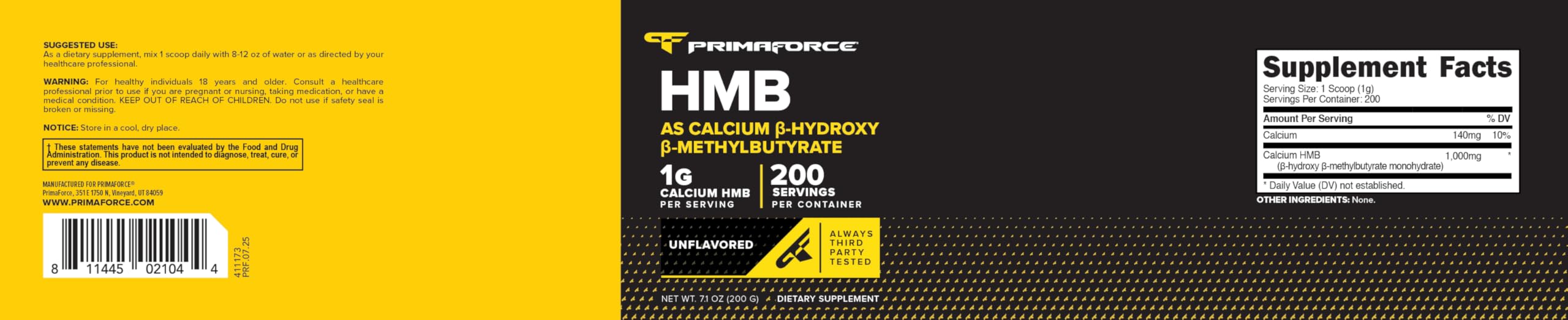 Primaforce HMB etiquette qualité, assure qualité et traçabilité du produit.