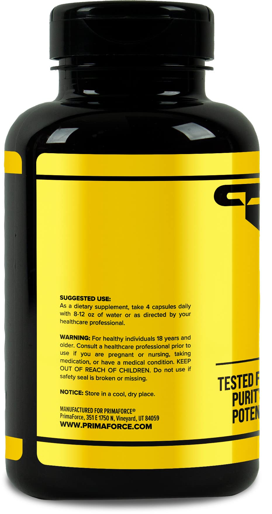 Primaforce L-Citrulline: étiquette claire et contrôles qualité ISO.