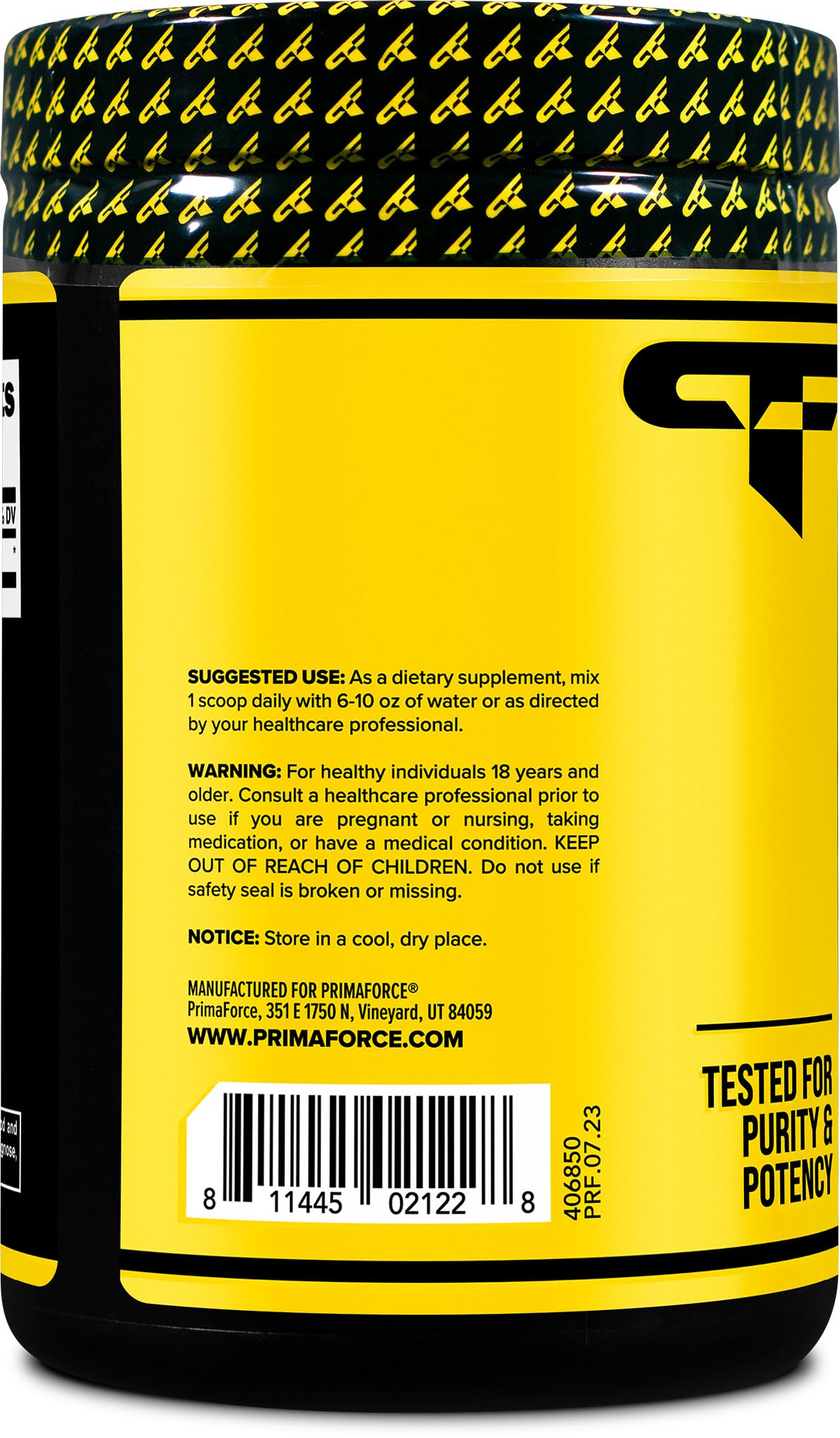 Étiquette Primaforce L‑Leucine affichant pureté et traçabilité du produit