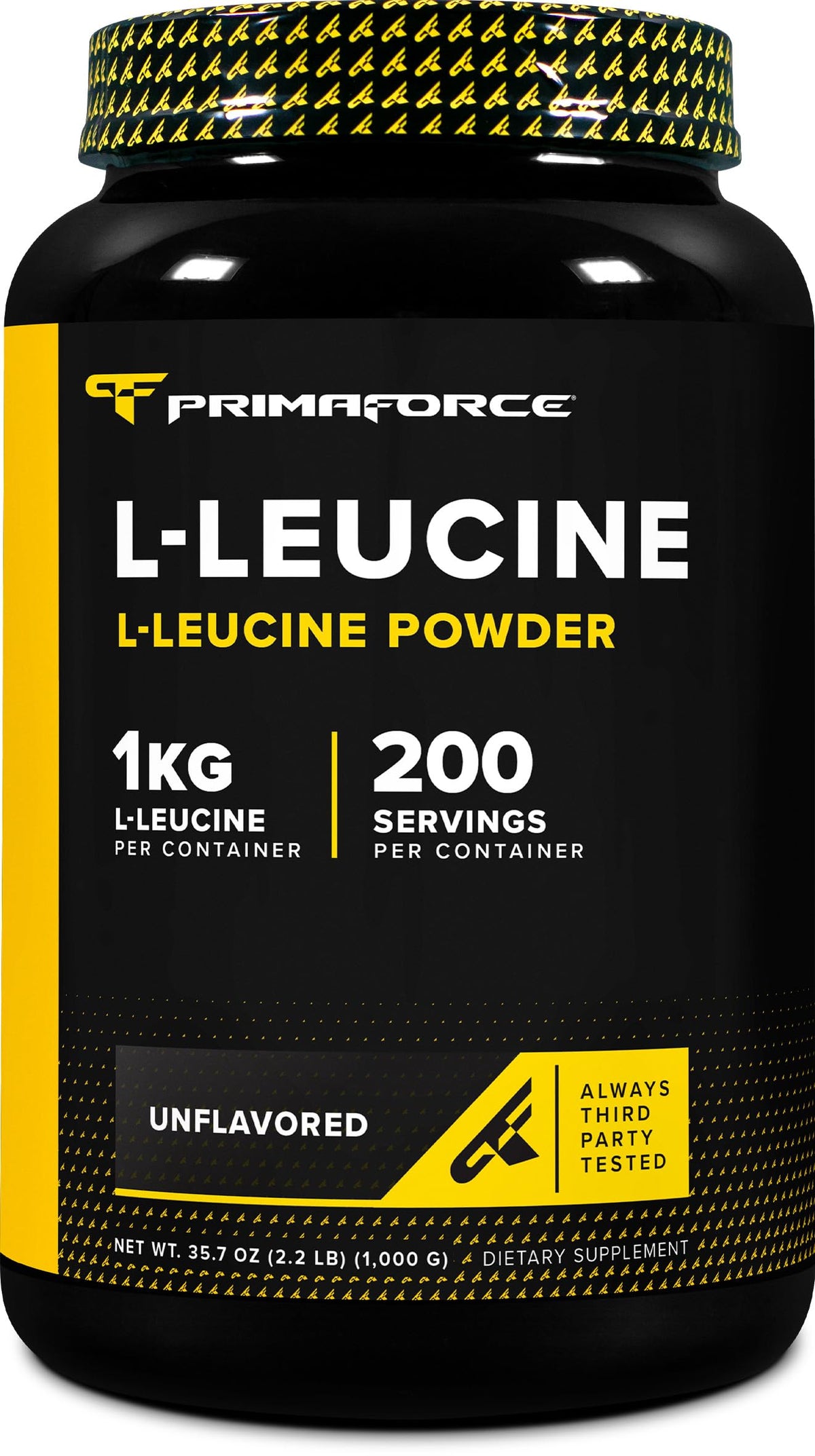 Primaforce L‑Leucine en poudre dans une bouteille 1 kg, idéal pour la récupération.