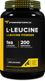 Primaforce L‑Leucine en poudre dans une bouteille 1 kg, idéal pour la récupération.