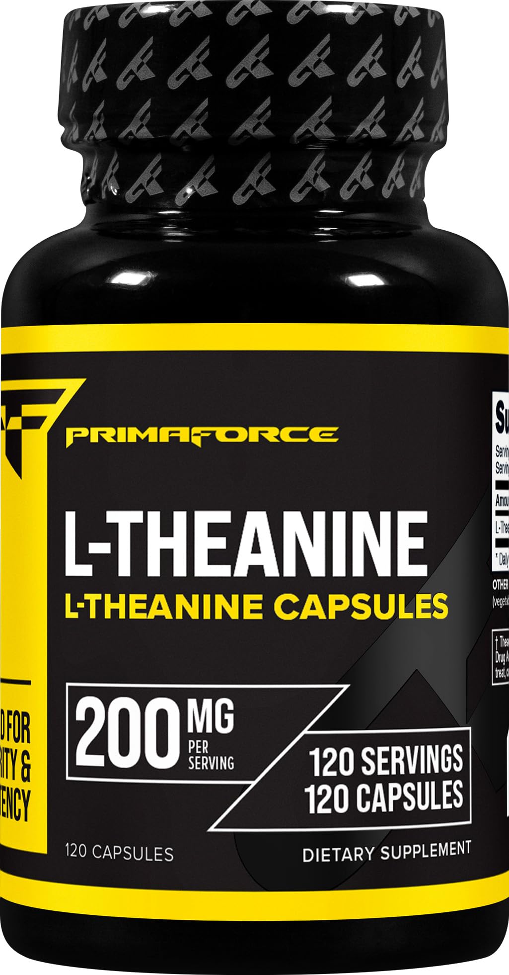 Capsules Primaforce L-Theanine dans la bouteille pour un calme soutenu.