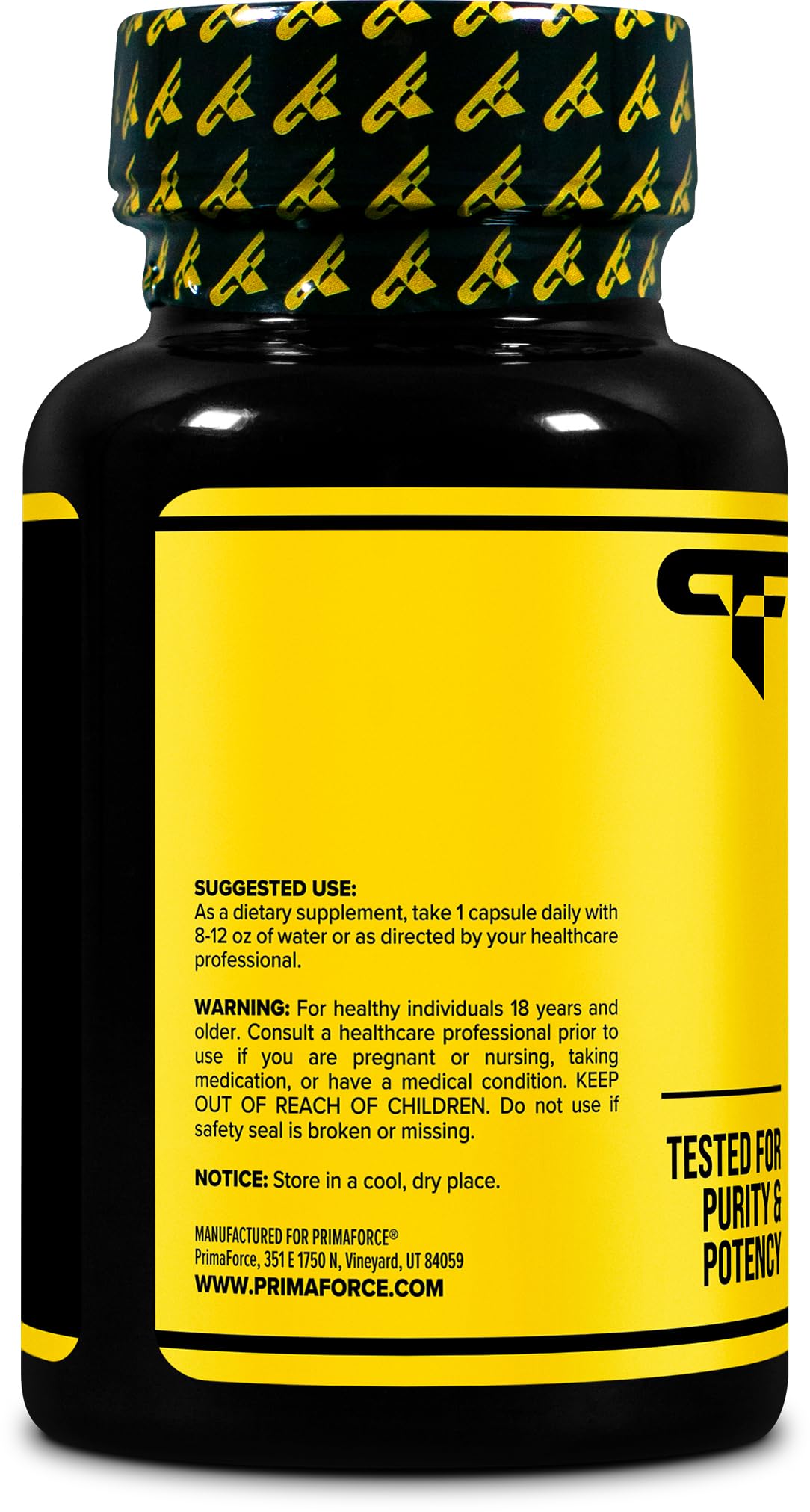 Étiquette claire de Primaforce Nattokinase, informations de dosage visibles.