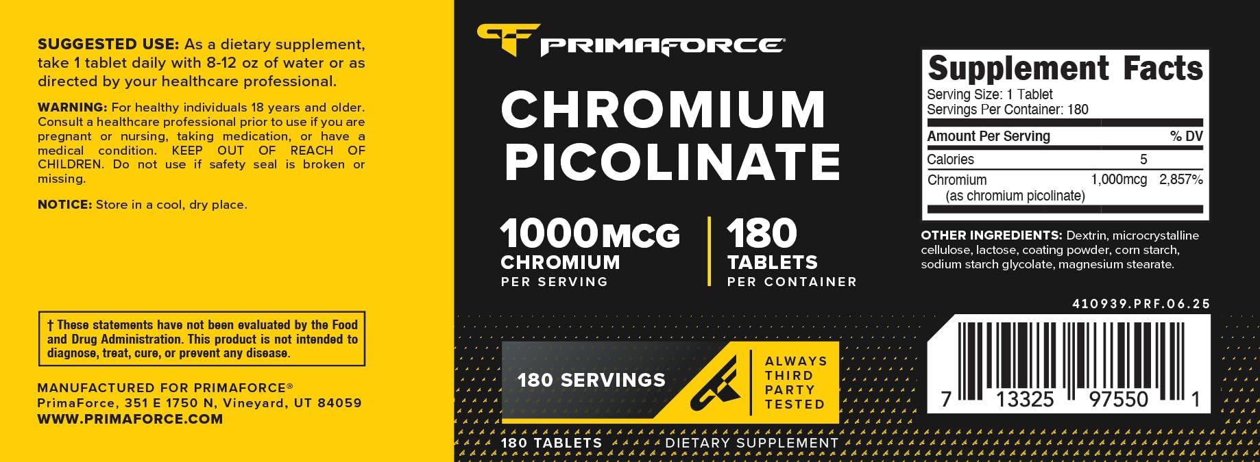 Primaforce picolinate de chrome – emballage sûr, tests ISO