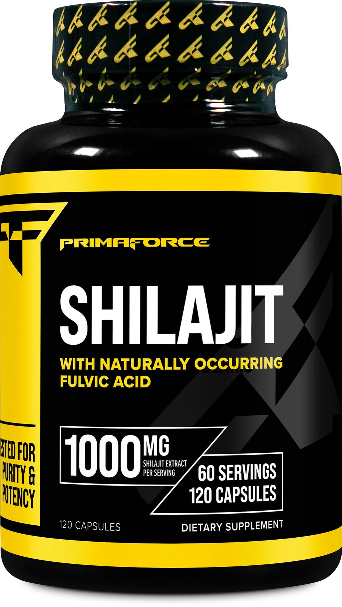 Primaforce Shilajit — bouteille de capsules 1000 mg pour l'énergie quotidienne.