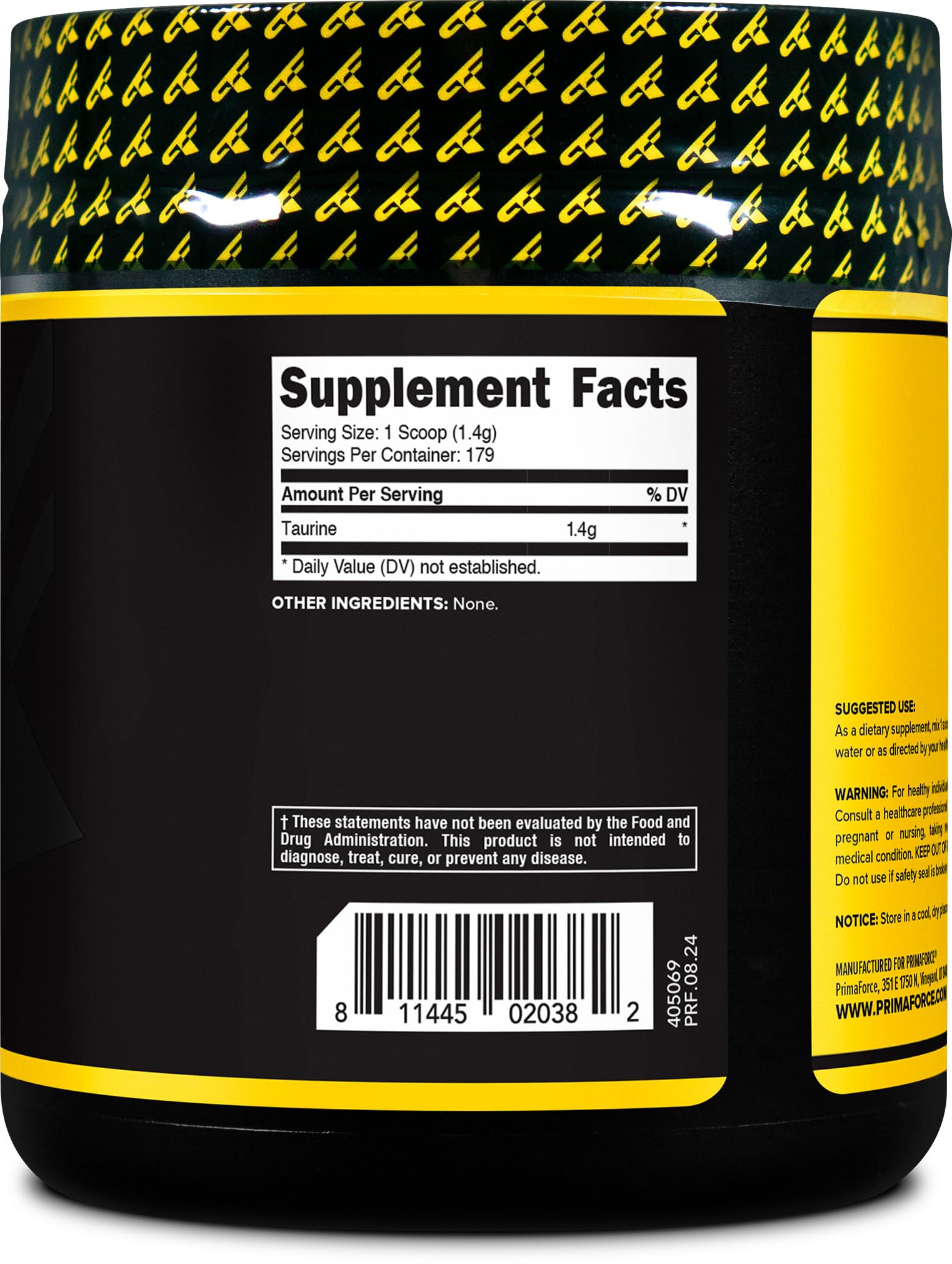 PrimaForce Taurine Poudre – 1400 mg par portion, concentration prête à l’emploi.