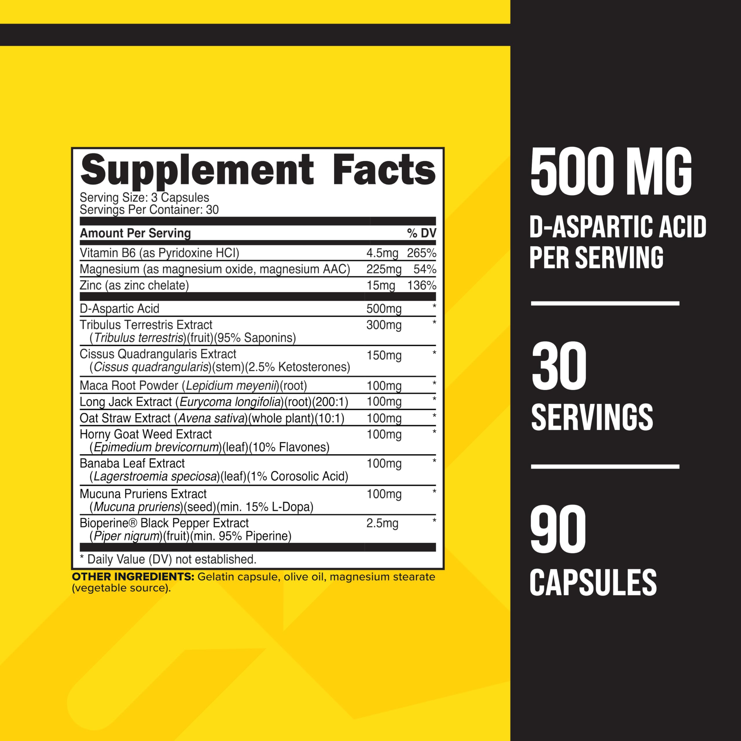 Primaforce Testosterone Complex: dosage trois capsules par portion pour une prise pratique.