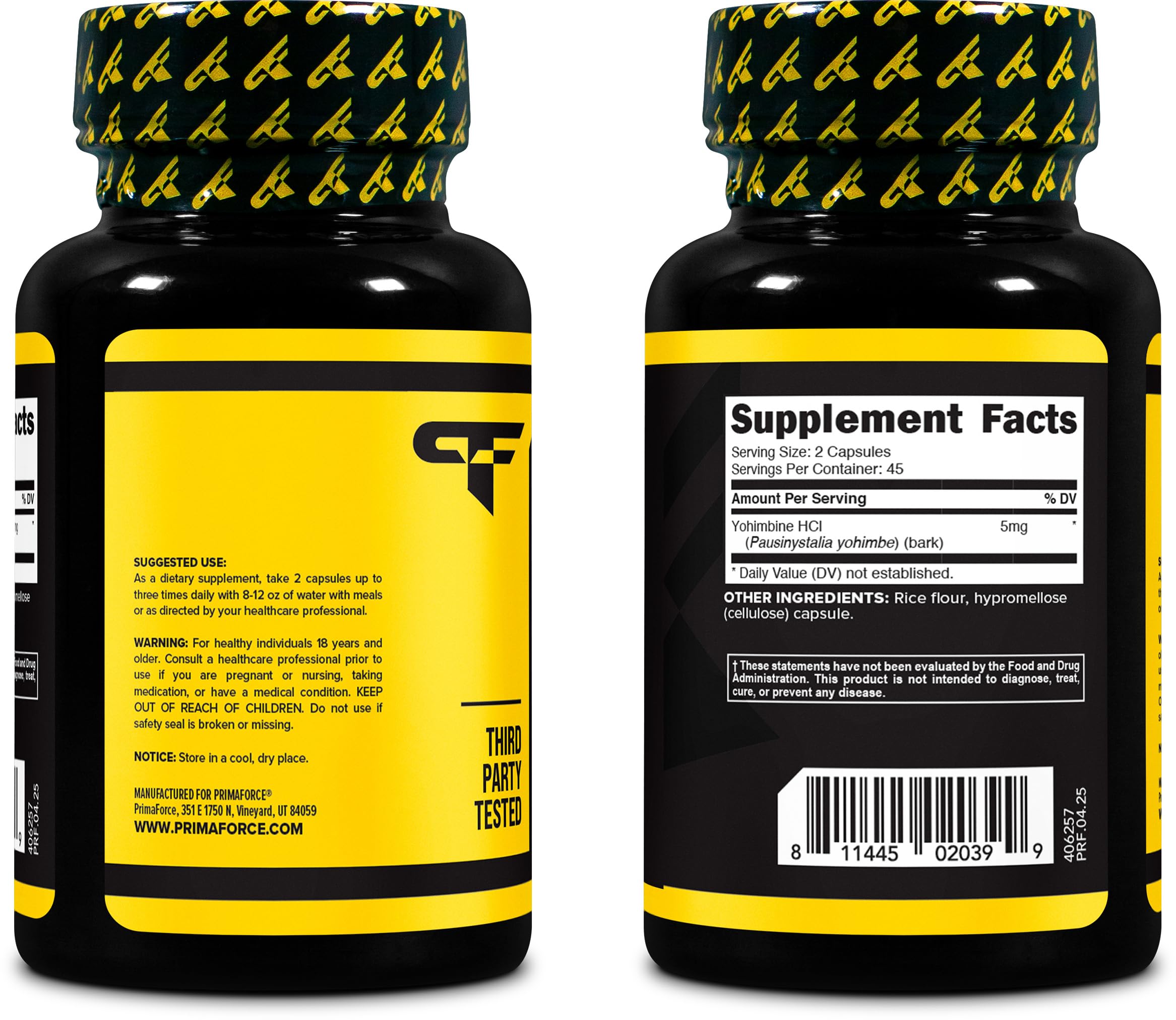 Primaforce Yohimbine HCl 2,5 mg – capsules prêtes a l'emploi pour routine quotidienne
