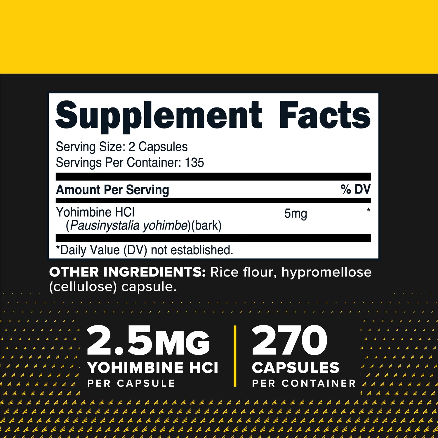 Primaforce Yohimbine HCl: bouteille de 270 capsules prête pour plusieurs mois.