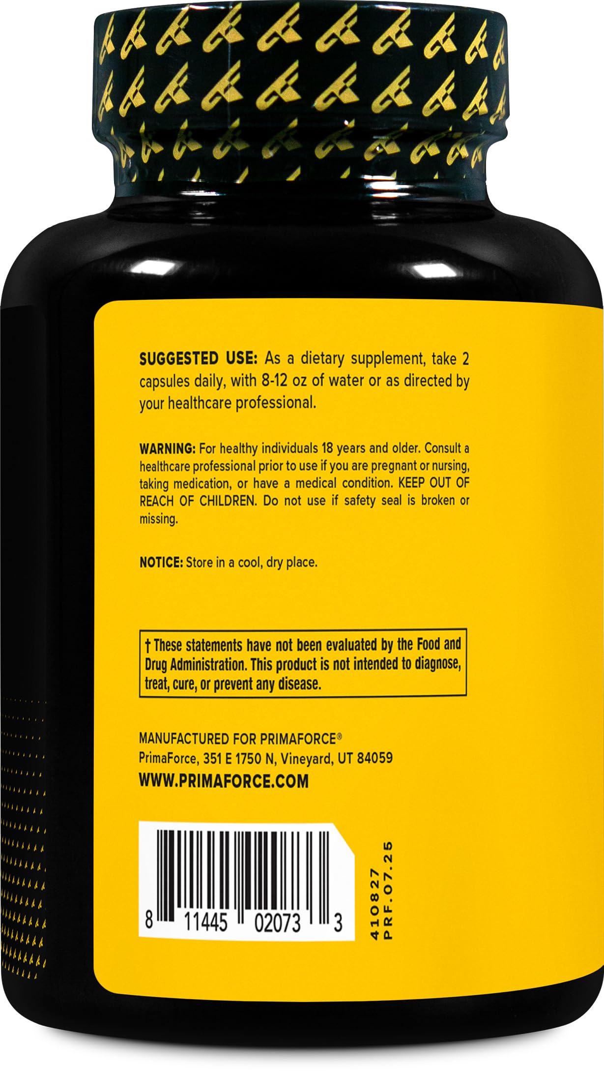 Étiquette Primaforce Yohimbine HCl: vérification de pureté et qualité sans additifs.